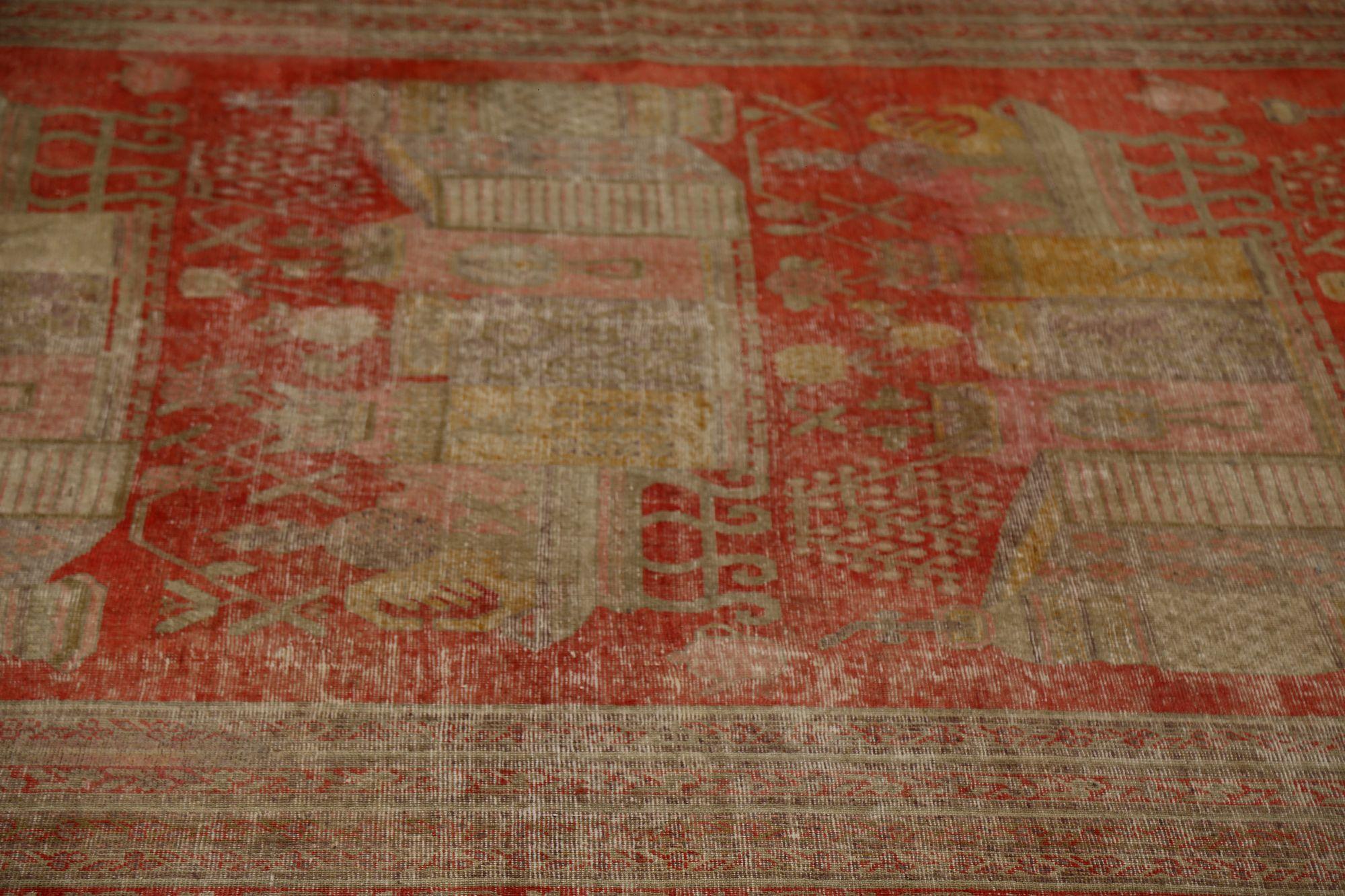 Persische Khotan-Teppiche - Wolle Elfenbein Rosa Rot Design - 96828 (20. Jahrhundert) im Angebot