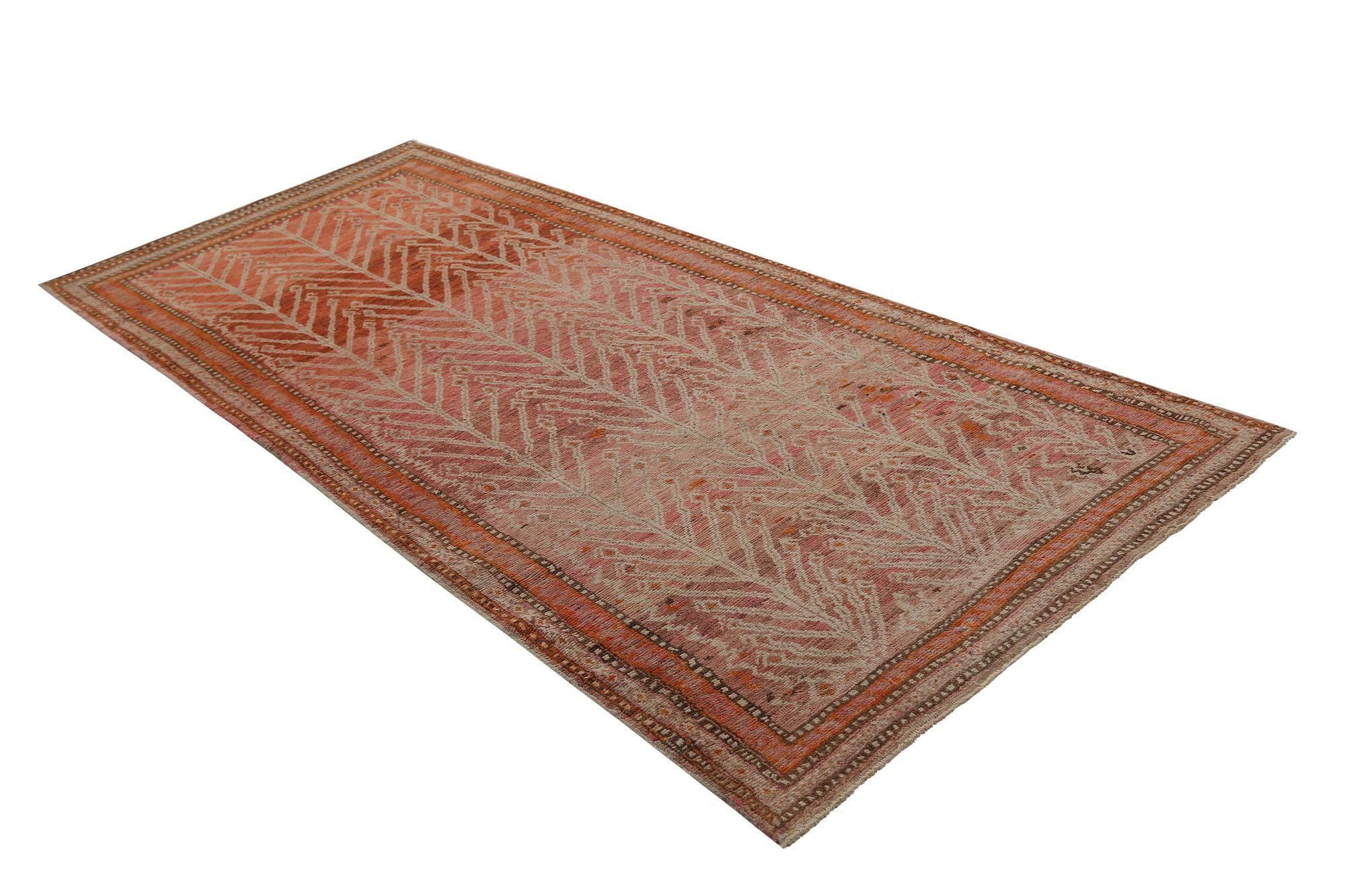 Persischer Khotan-Läufer - Wolle Rosa Rot Design - 96808 (Irakisch) im Angebot