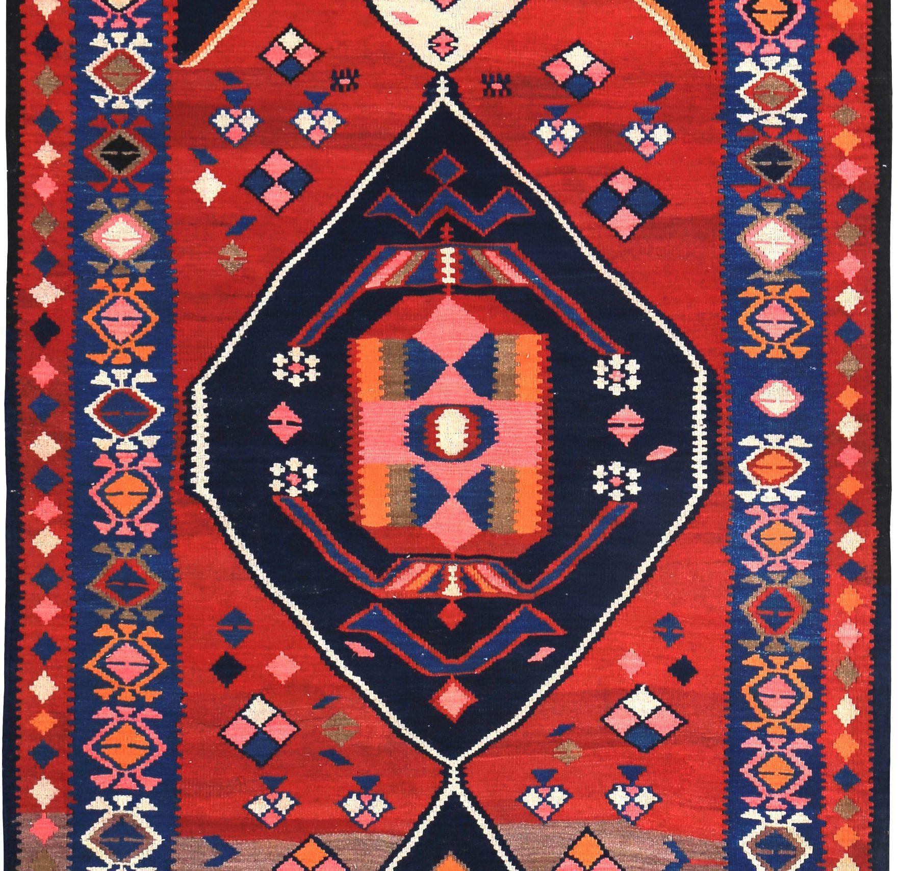 Persische Kelim-Teppiche um 1910 - Wolle Schwarz Blau Rot Design - 89572 (Asiatisch) im Angebot