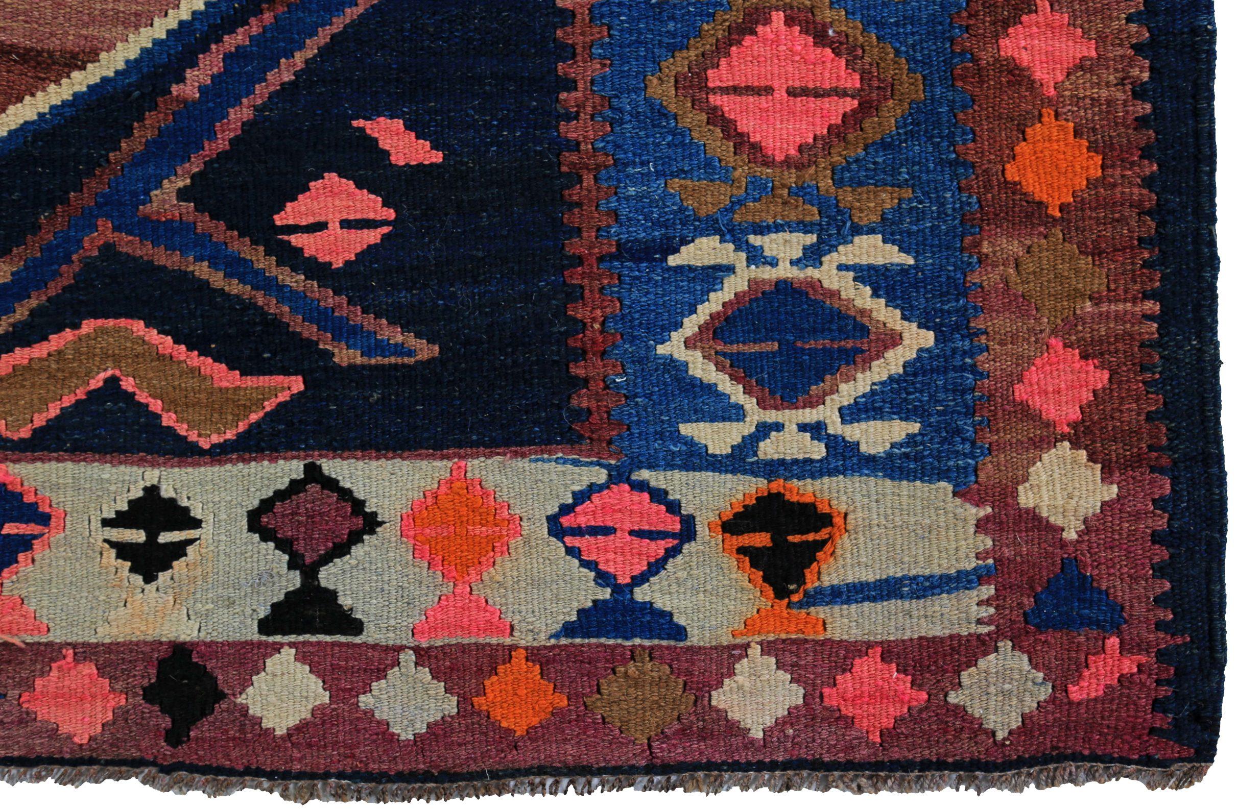 Persische Kelim-Teppiche um 1910 - Wolle Schwarz Blau Rot Design - 89572 im Zustand „Hervorragend“ im Angebot in Dallas, TX