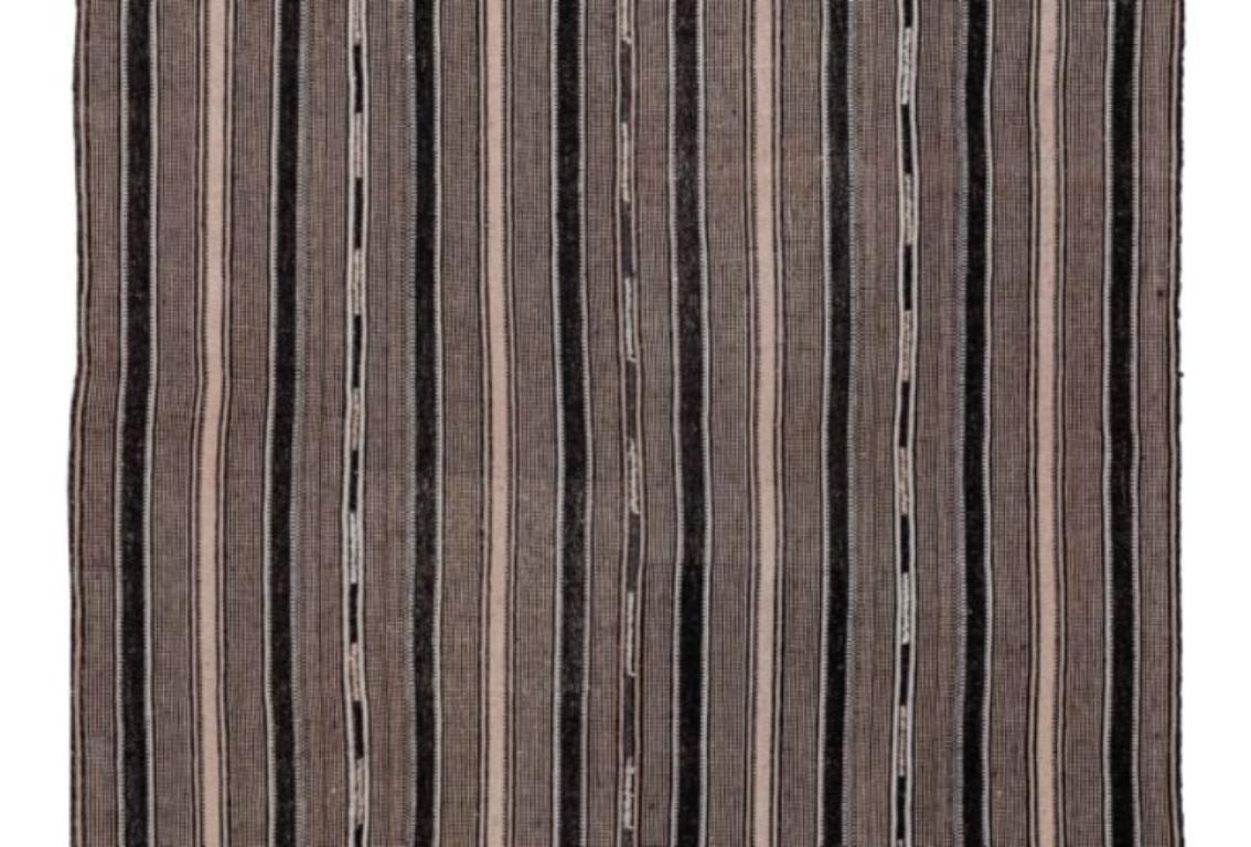 Asiatico Tappeti persiani Kilim Circa 1910 - Lana Nero Marrone Avorio Design - 91499 in vendita
