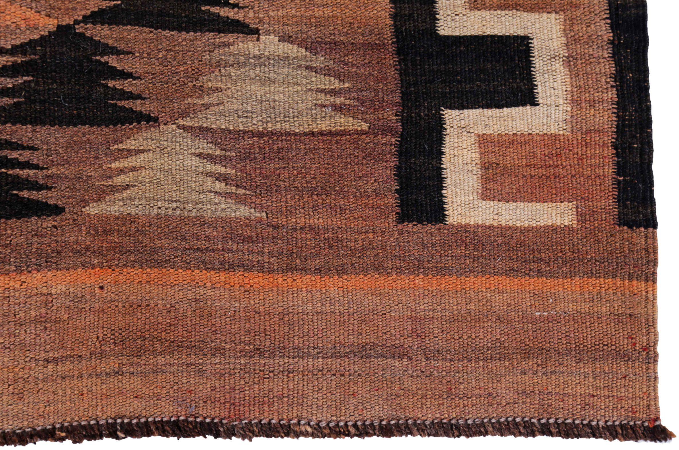 Tappeti persiani Kilim Circa 1910 - Lana Nero Marrone Arancione Design - 91455 In condizioni ottime in vendita a Dallas, TX