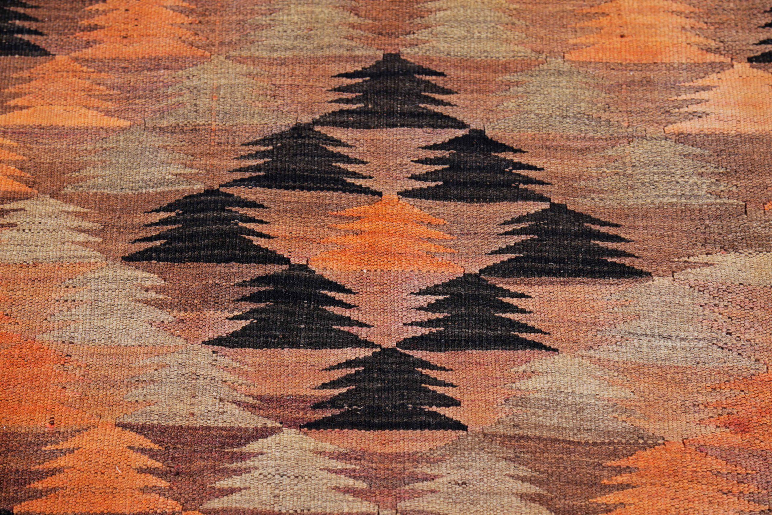 XX secolo Tappeti persiani Kilim Circa 1910 - Lana Nero Marrone Arancione Design - 91455 in vendita