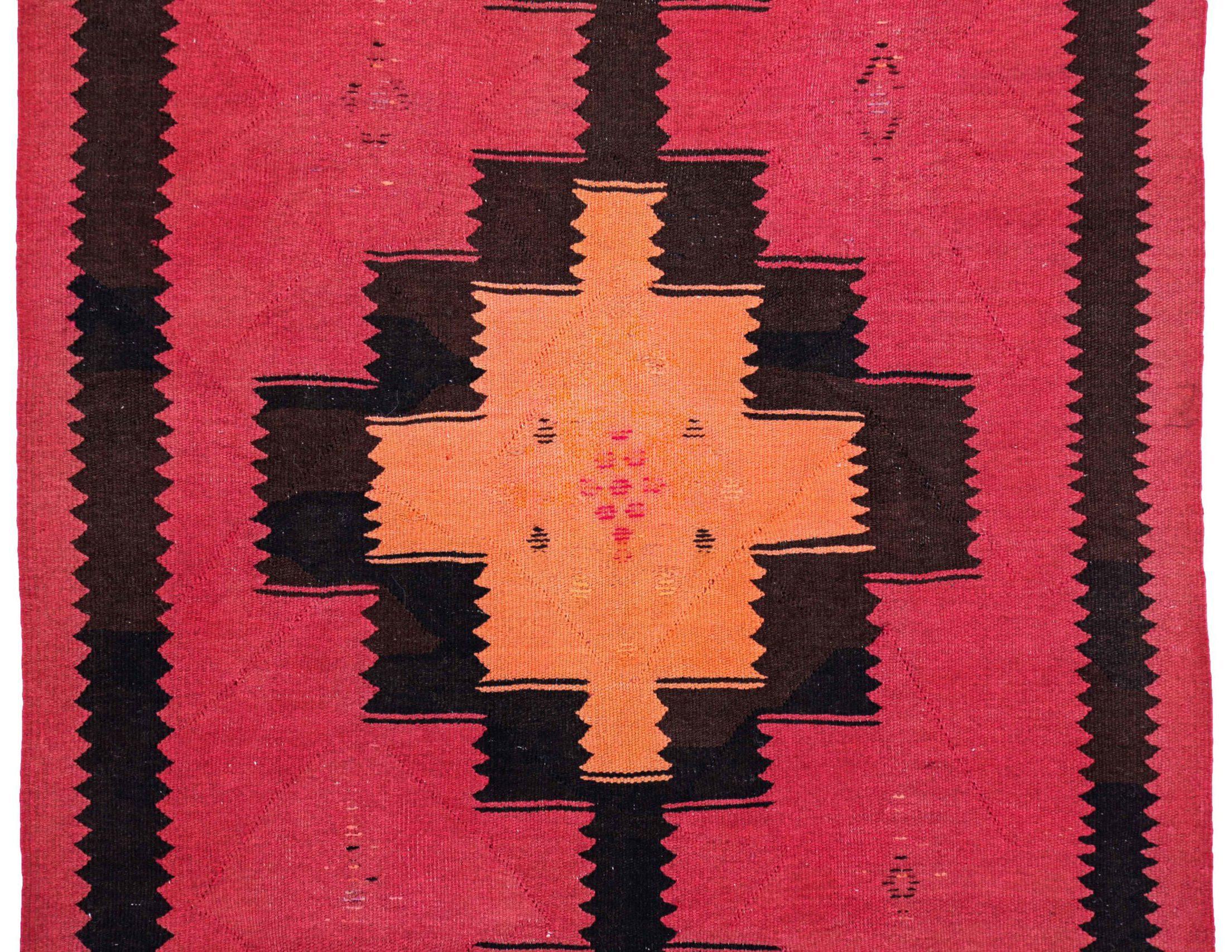 Persische Kelim-Teppiche um 1910 - Wolle Schwarz Orange Rosa Design - 91490 (Asiatisch) im Angebot