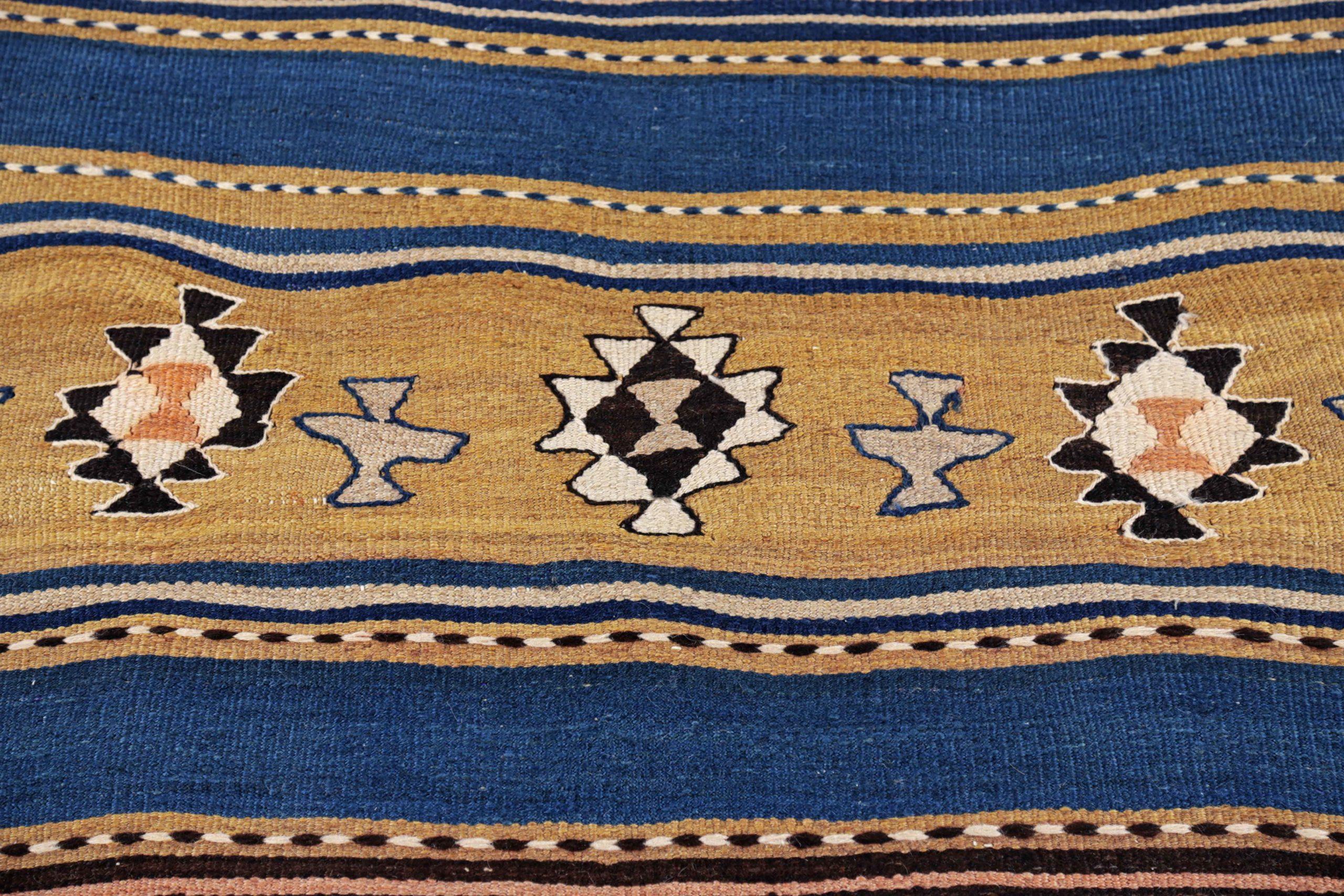 Persische Kilim Area Rugs CIRCA 1910 - Wolle Blau Braun Grün Elfenbein Design - 91458 (Asiatisch) im Angebot