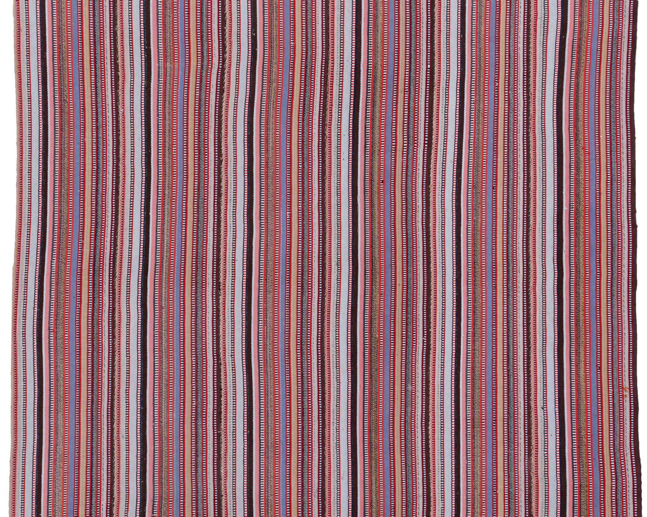 Asiatique Tapis Kilim Persan Circa 1910 - Laine Bleu Brown Vert Ivoire Jaune - 91311 en vente