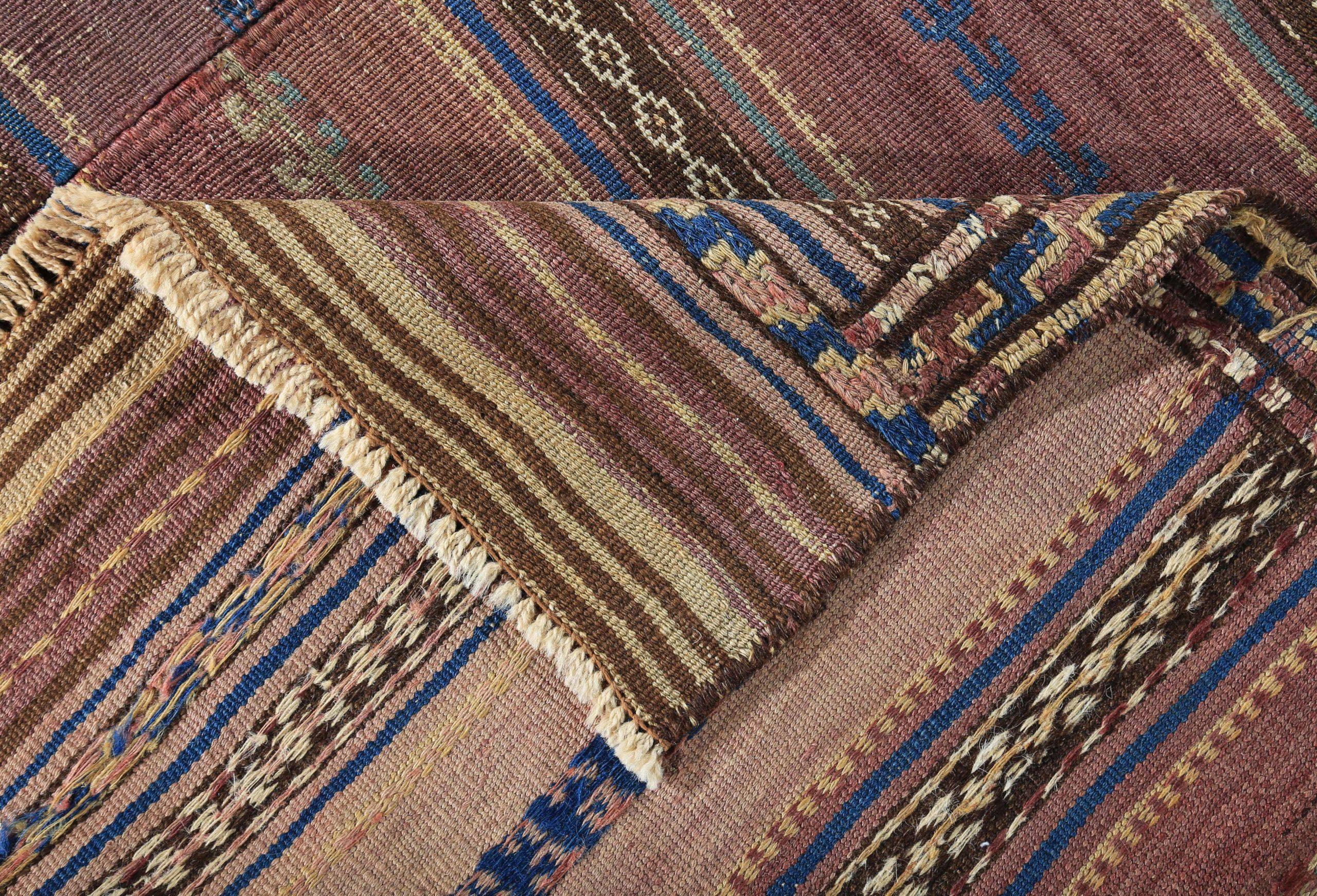 20ième siècle Rugs Kilim Persans Circa 1910 - Laine Bleu Brown Red Design - 89200 en vente