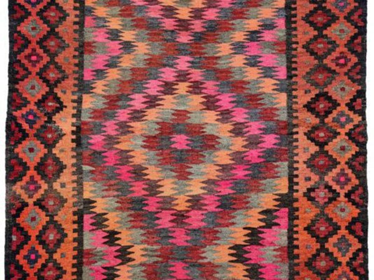 Tapis persans Kilim datant d'environ 1910 - Laine bleu vert orange rose jaune - 91242 Excellent état - En vente à Dallas, TX