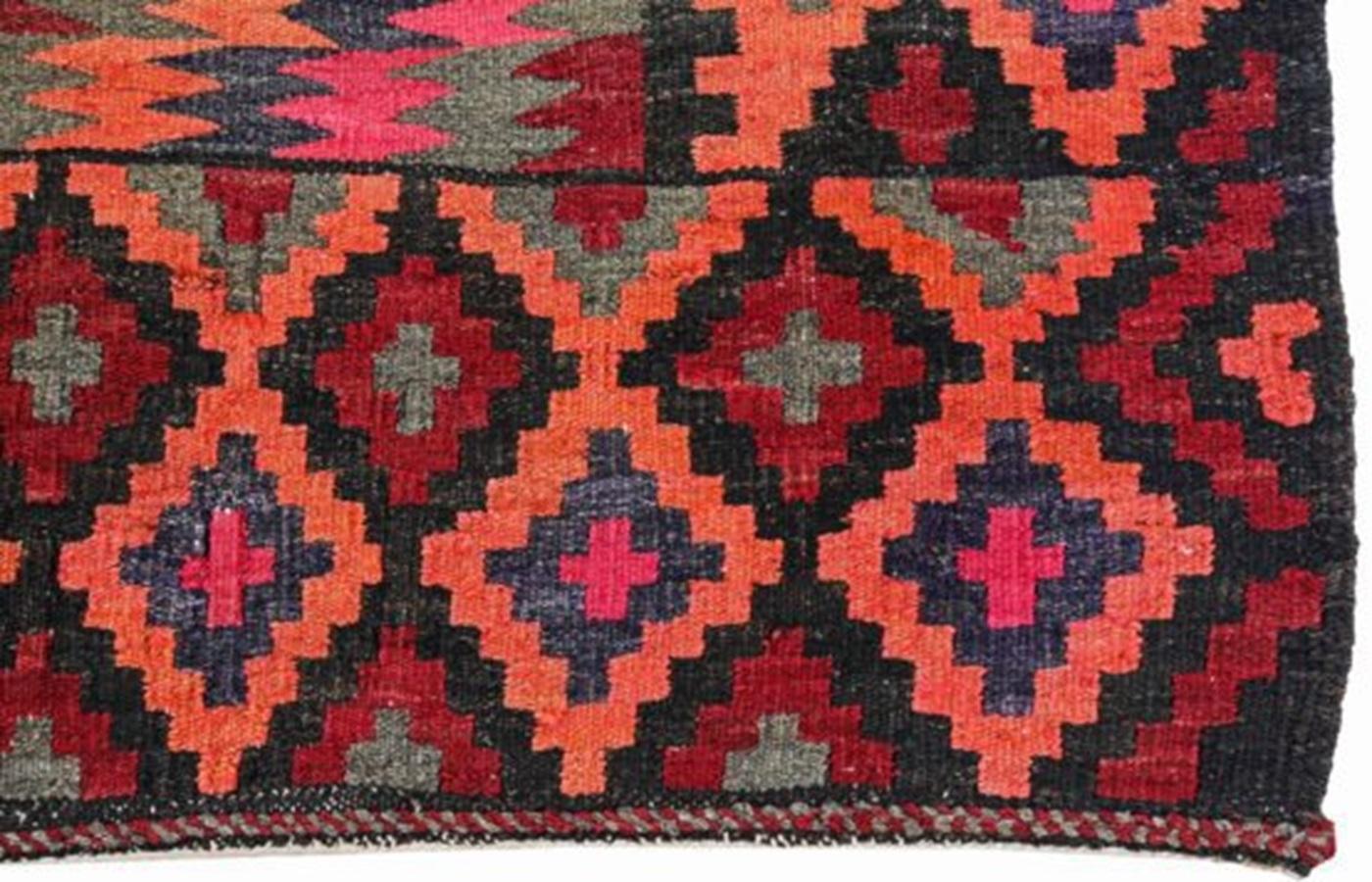 20ième siècle Tapis persans Kilim datant d'environ 1910 - Laine bleu vert orange rose jaune - 91242 en vente