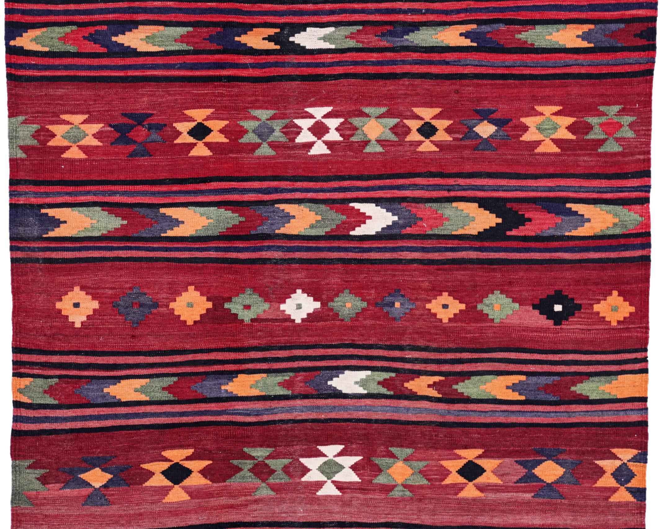 Asiatique Tapis persans Kilim datant d'environ 1910 - Laine bleu vert orange rouge jaune - 91154 en vente