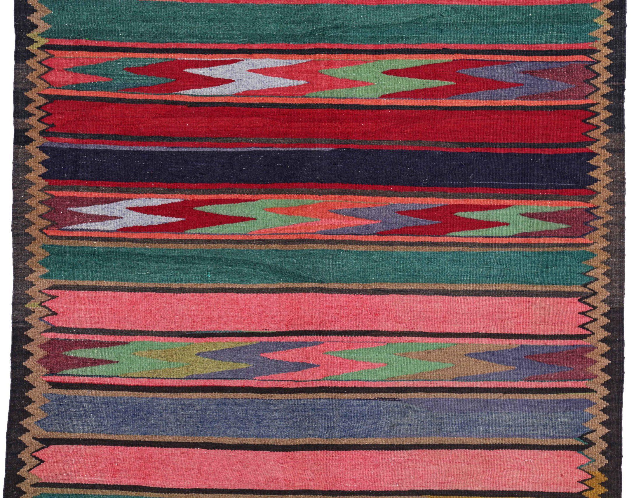 Persische Kelim-Teppiche um 1910 - Wolle Blau Grün Rosa Rot Design - 91118 (Asiatisch) im Angebot