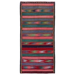 Persische Kelim-Teppiche um 1910 - Wolle Blau Grün Rosa Rot Design - 91118