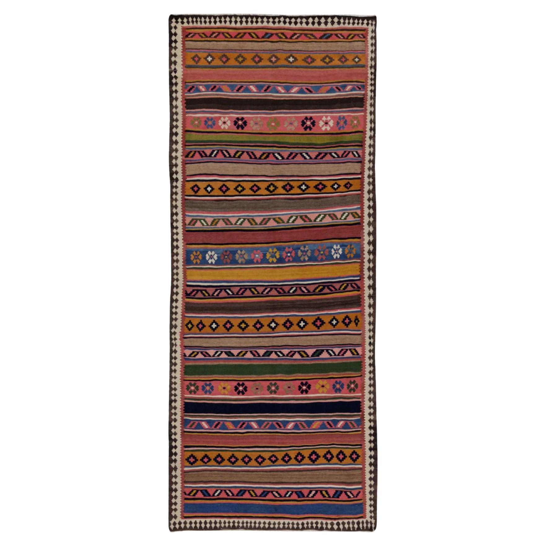 Persian Kilim Area Rugs Circa 1910 - Wool Blue Green Pink Yellow Design - 91536 For Sale