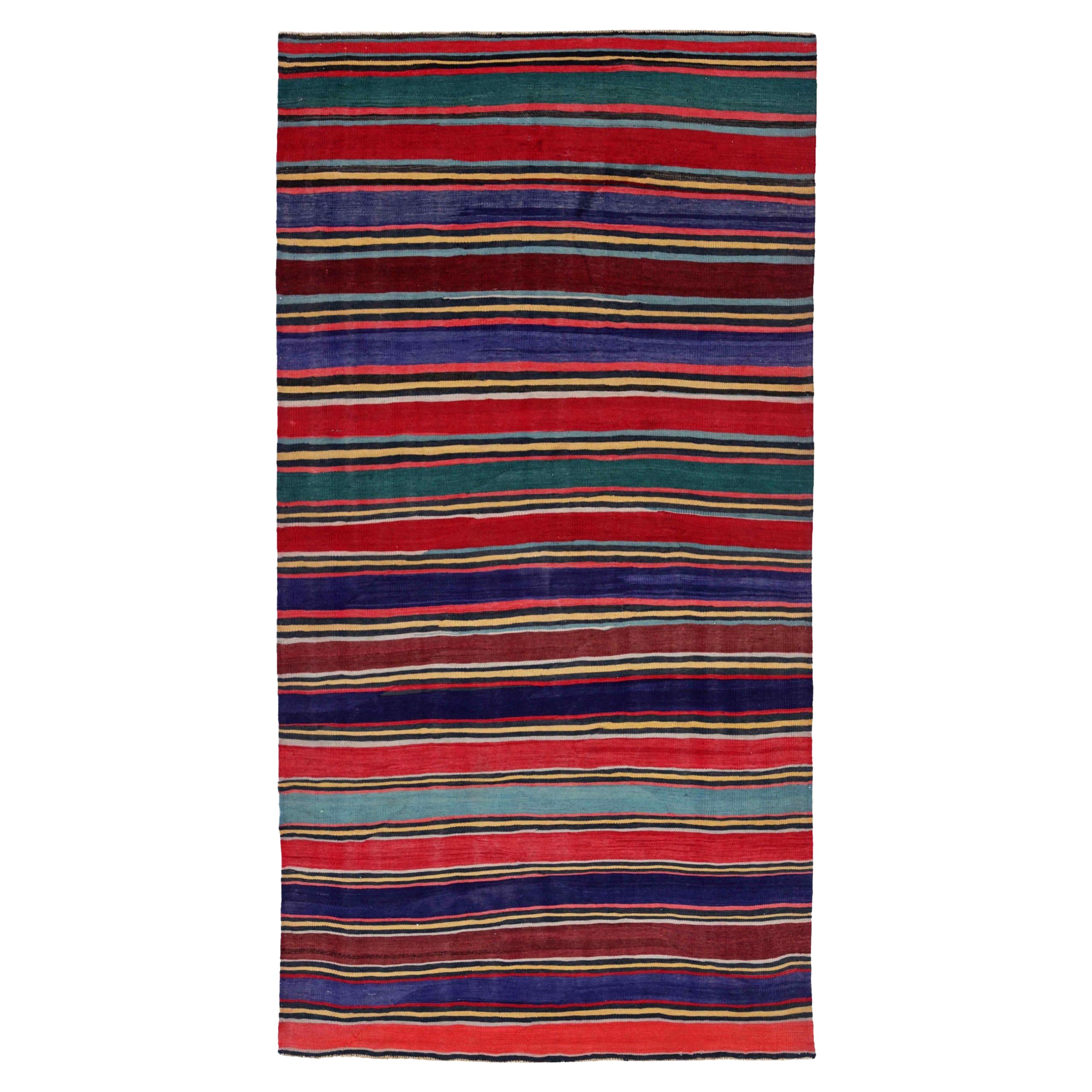 Tapis persans Kilim datant d'environ 1910 - Motif en laine bleu vert rouge jaune - 91492