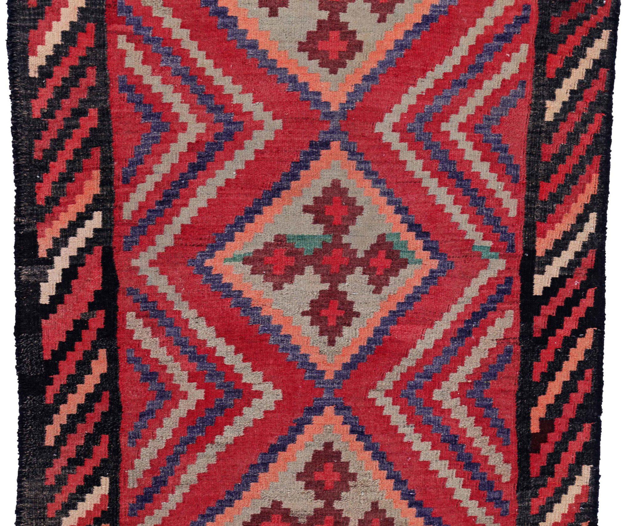 Persische Kelim-Teppiche um 1910 - Wolle Blau Elfenbein Rosa Design - 91454 (Asiatisch) im Angebot