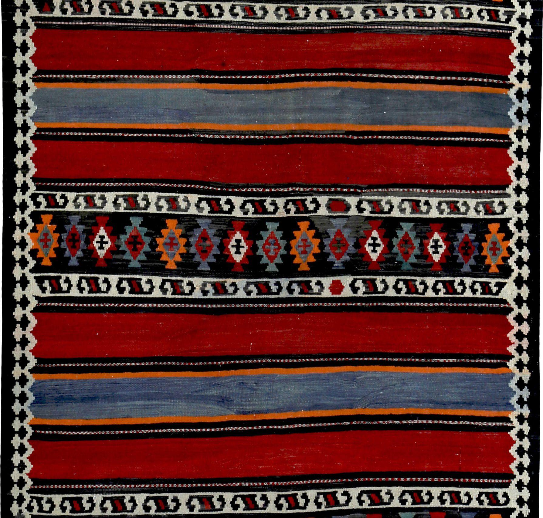 Persische Kelim-Teppiche um 1910 - Wolle Blau Elfenbein Rot Design - 89372 (Asiatisch) im Angebot