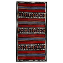 Tappeti persiani Kilim del 1910 - Lana blu avorio rosso - 89372