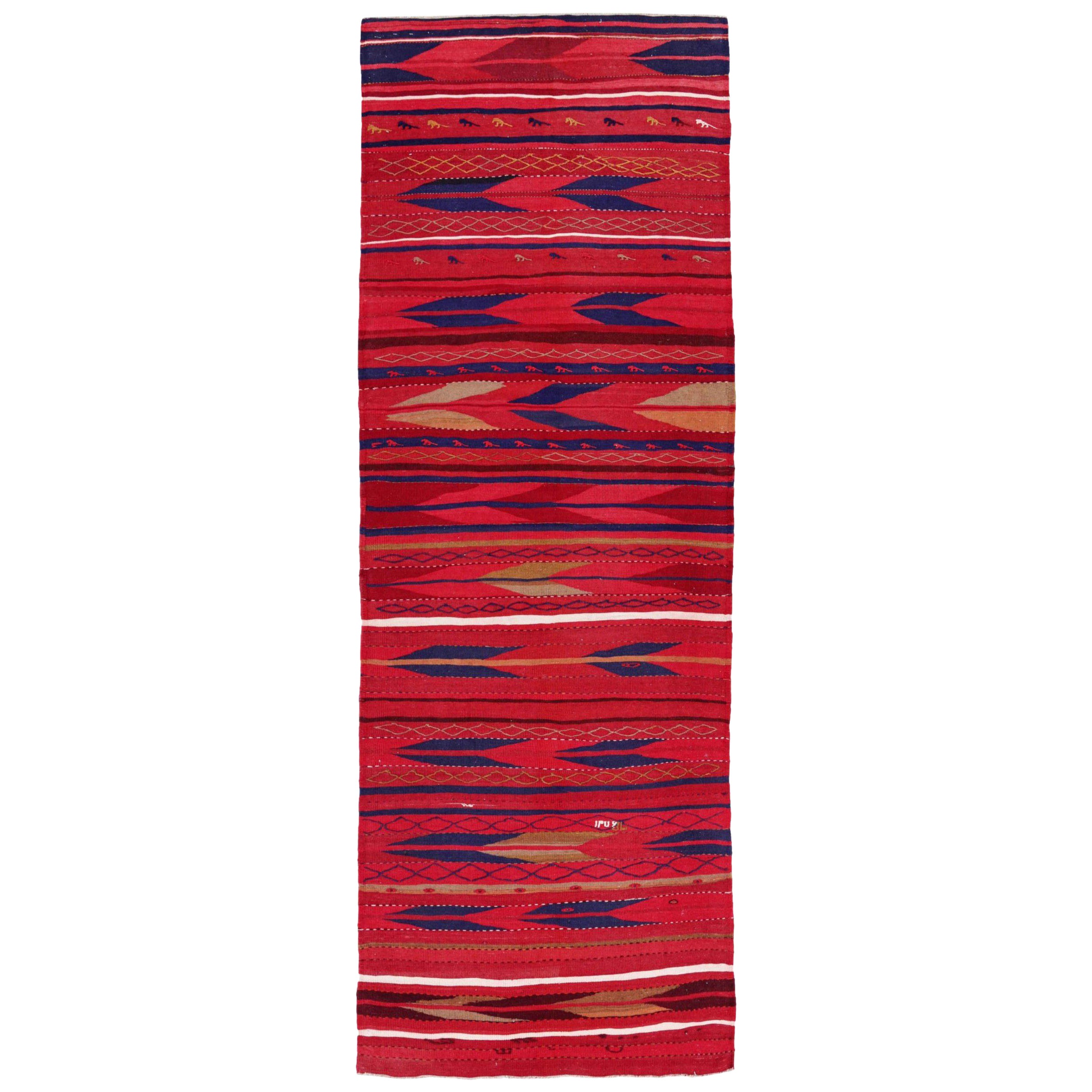 Persische Kelim-Teppiche um 1910 - Wolle Blau Elfenbein Rot Design - 91139