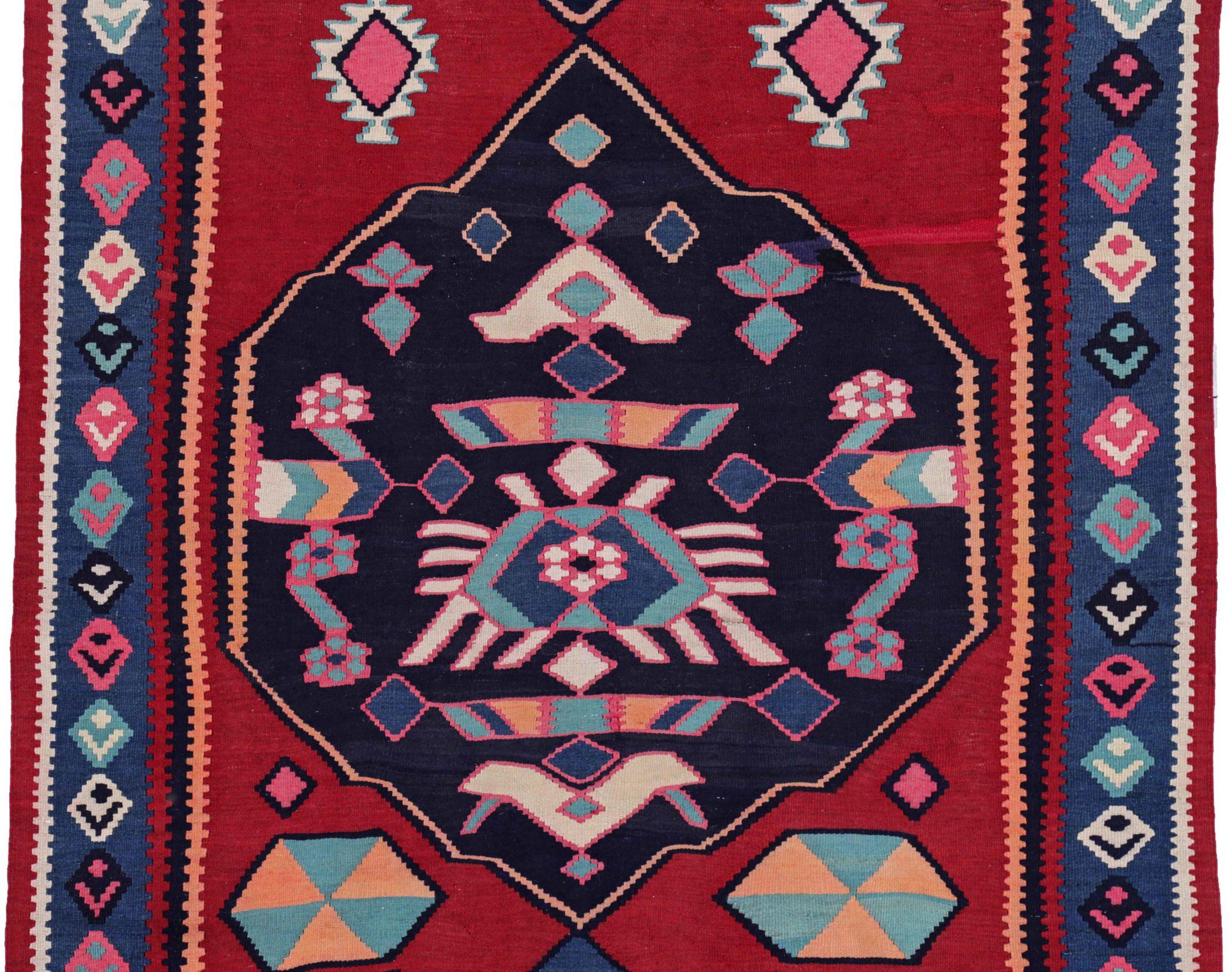 Persische Kelim-Teppiche um 1910 - Wolle Blau Marineblau Rot Design - 91111 (Asiatisch) im Angebot