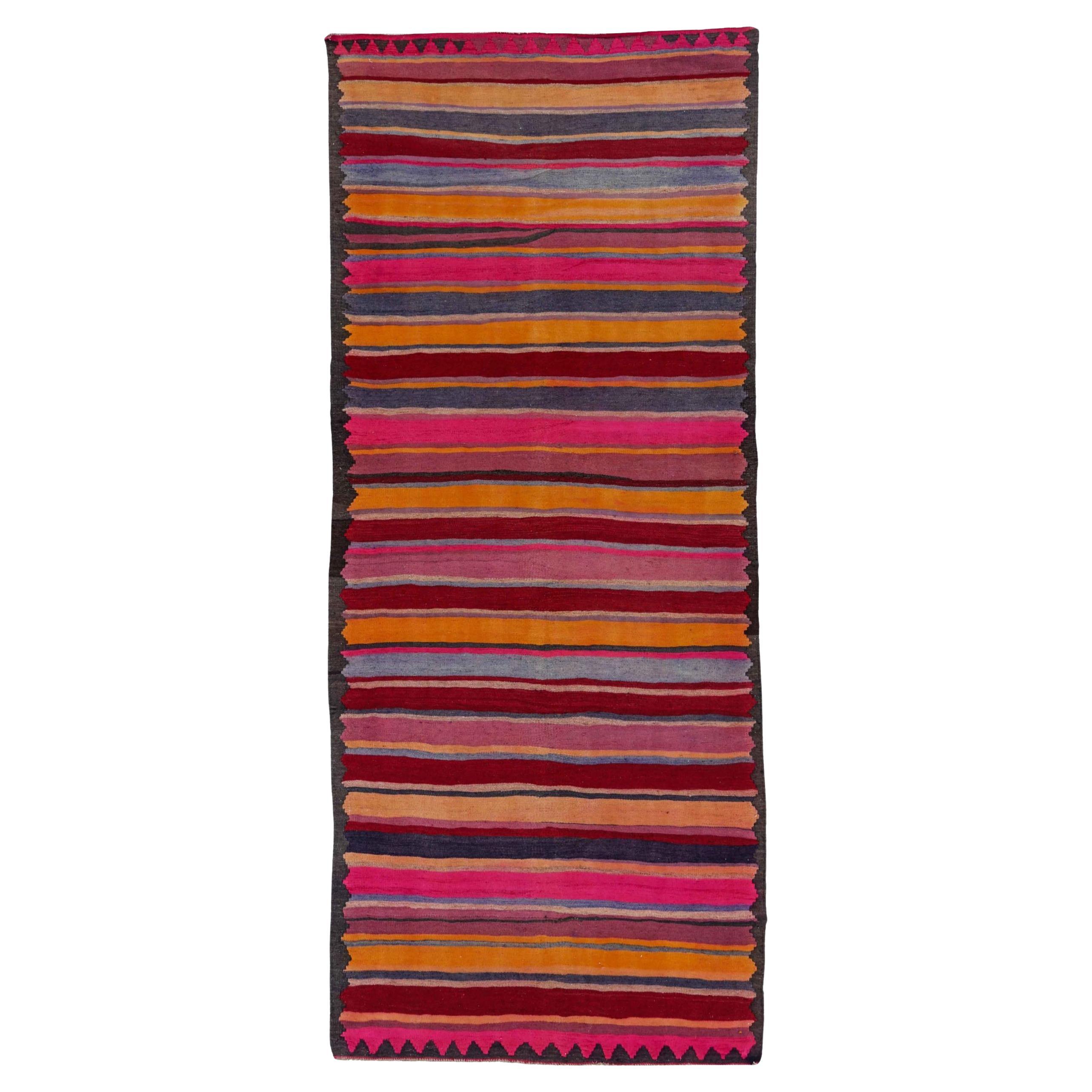 Tapis persans Kilim datant d'environ 1910 - Motif en laine bleu orange rose rouge - 91235