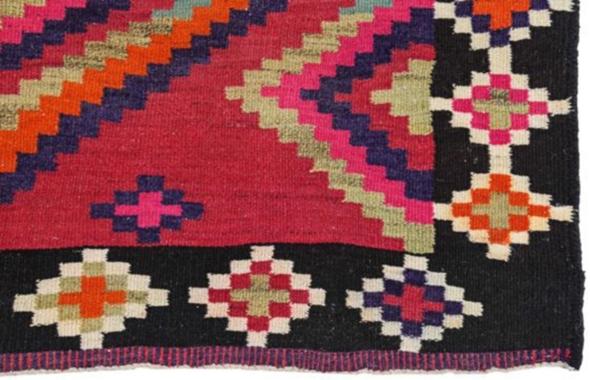 20th Century Persian Kilim Area Rugs Circa 1910 - Wool Blue Orange Pink Red Yellow - 91188 For Sale