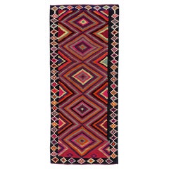 Tapis persans Kilim datant d'environ 1910 - Laine bleu orange rose rouge jaune - 91188