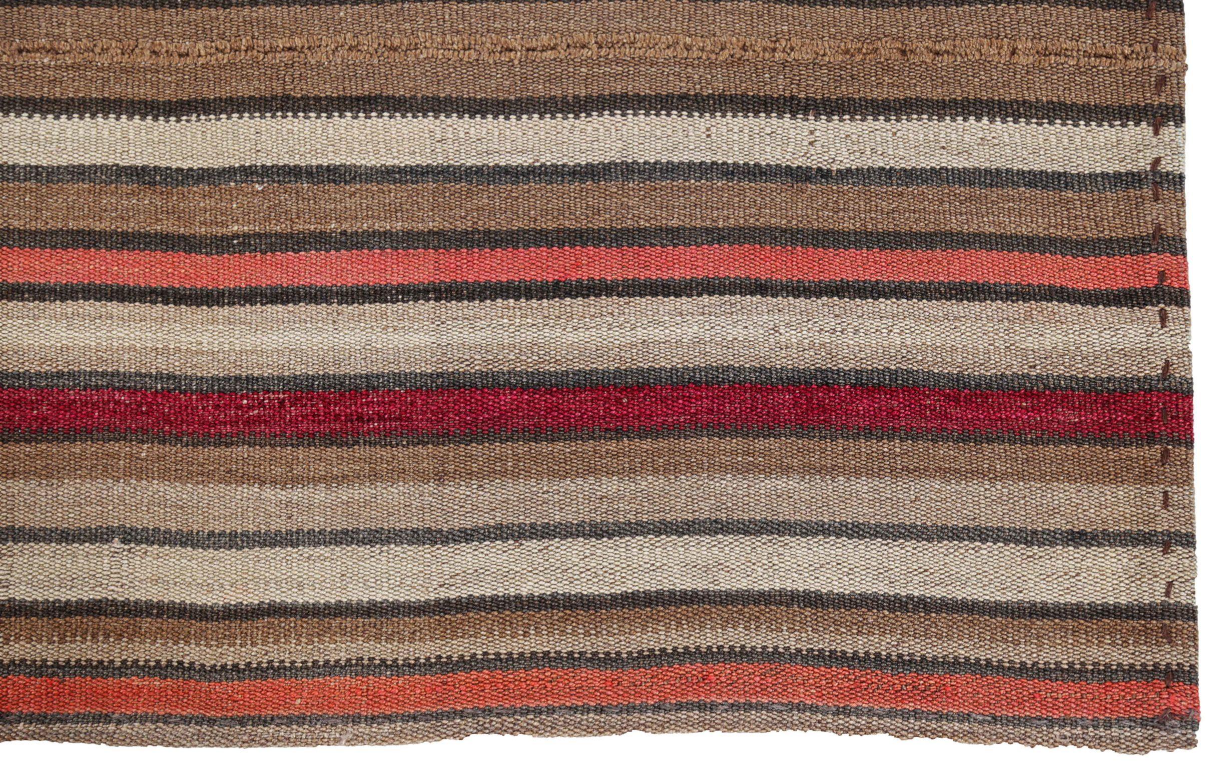Persische Kilim Area Rugs CIRCA 1910 - Wolle Braun Elfenbein Rosa Rot Design - 91127 im Zustand „Hervorragend“ im Angebot in Dallas, TX