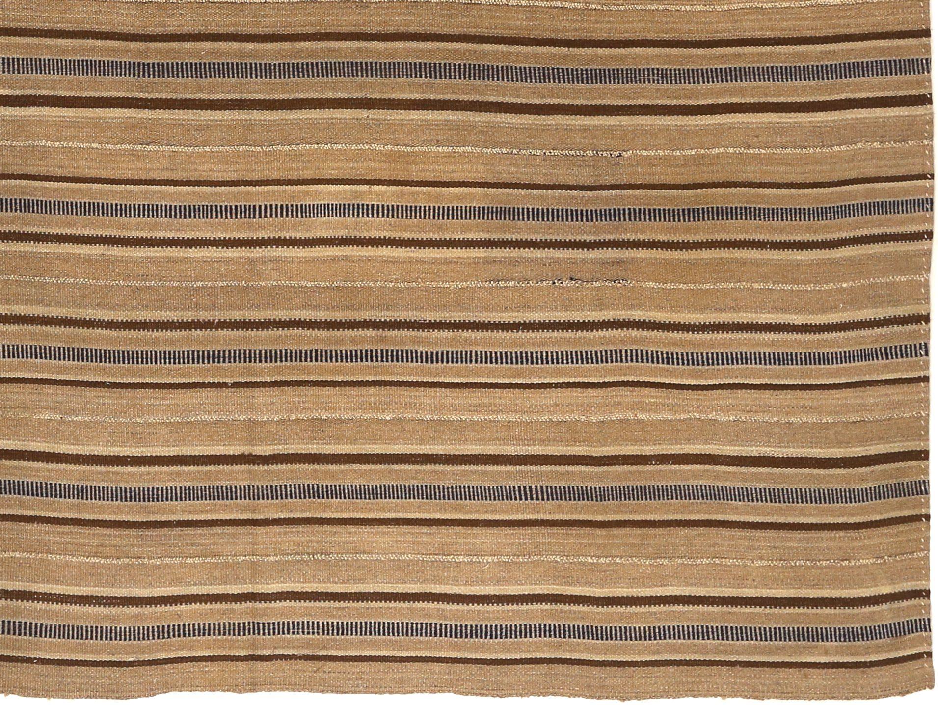 Asiatique Rug & Kilim Kilim Circa 1910 - Laine Brown Ivoire Taupe 74158 en vente