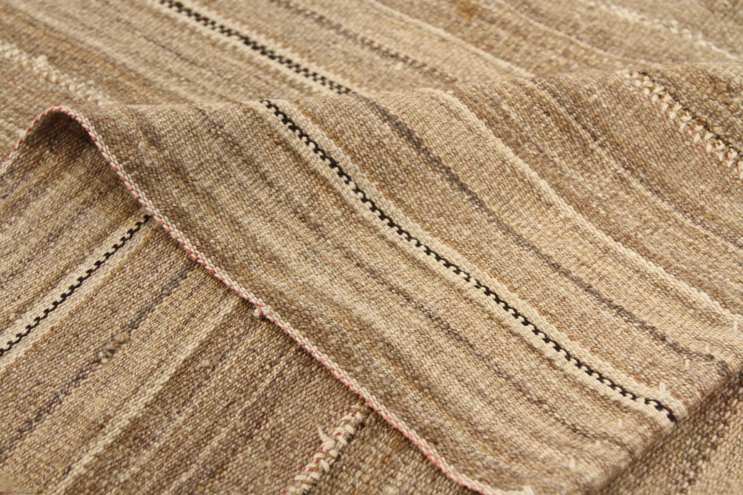 Persian Kilim Area Rugs Circa 1910 - Wool Brown Ivory Taupe 74173 In Excellent Condition For Sale In Dallas, TX