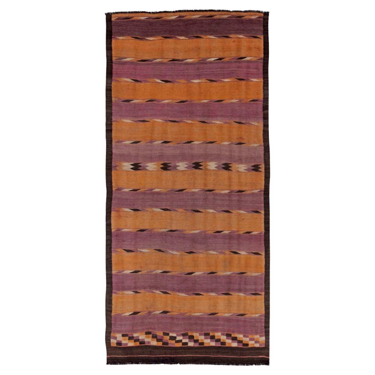 Alfombras Persas Kilim Circa 1910 - Lana Marrón Purpel Diseño Amarillo - 91358