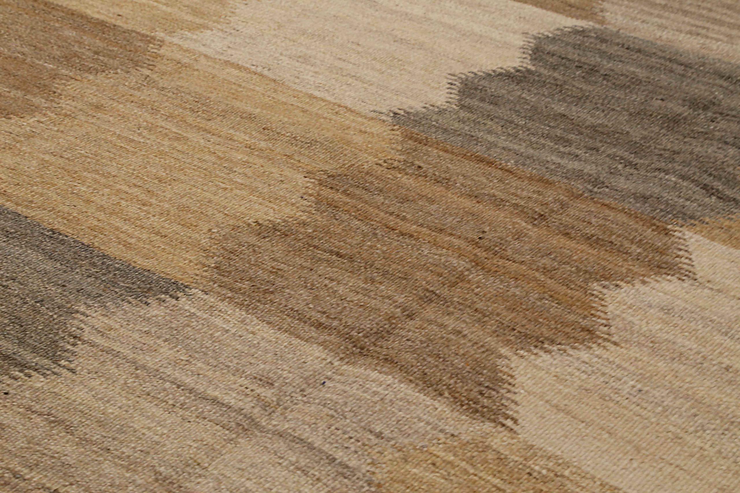 Asiatico Tappeti persiani Kilim Circa 1910 - Lana Marrone Avorio Taupe Giallo 72630 in vendita