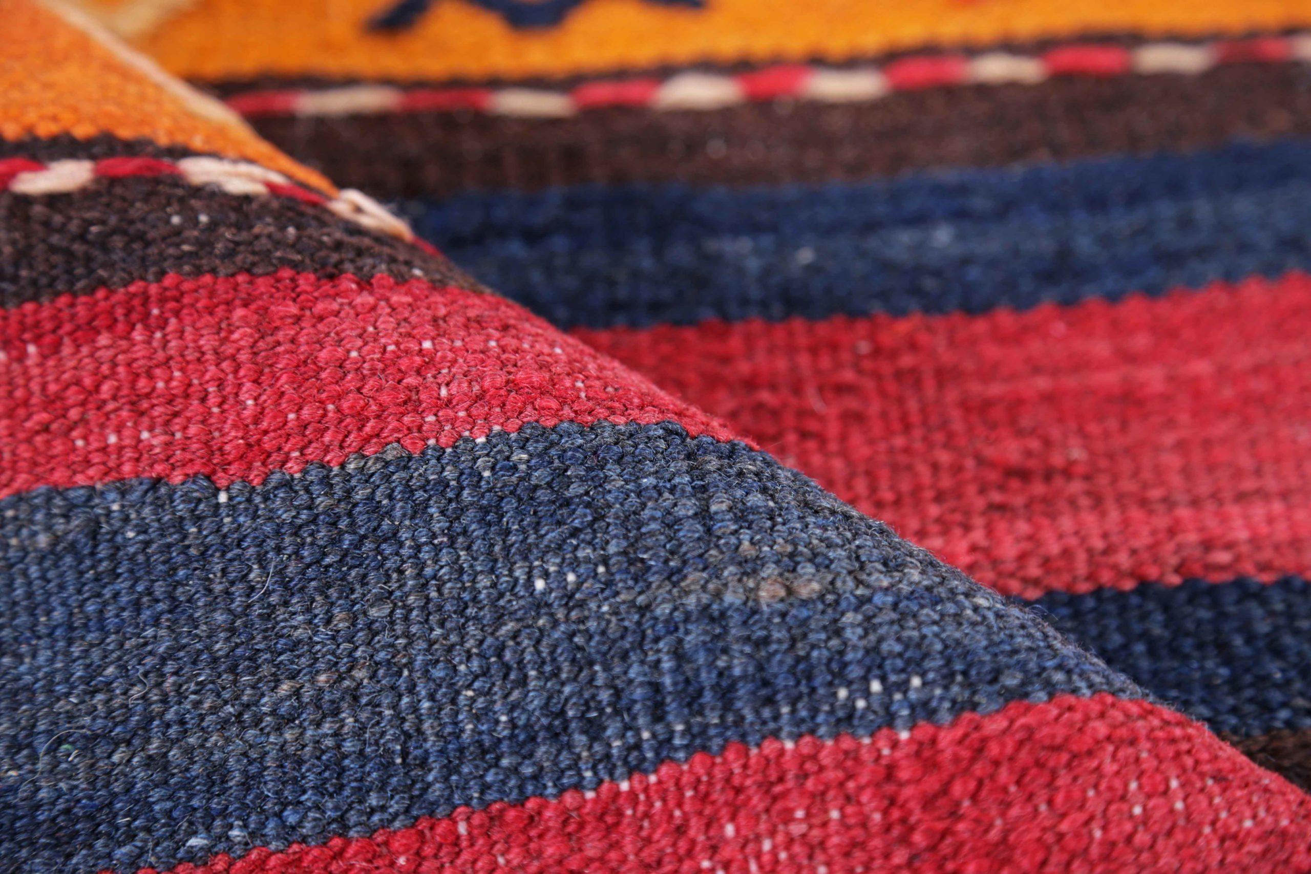 Tappeti persiani Kilim Circa 1910 - Lana Blu Navy Arancione Rosa - 91472 In condizioni ottime in vendita a Dallas, TX