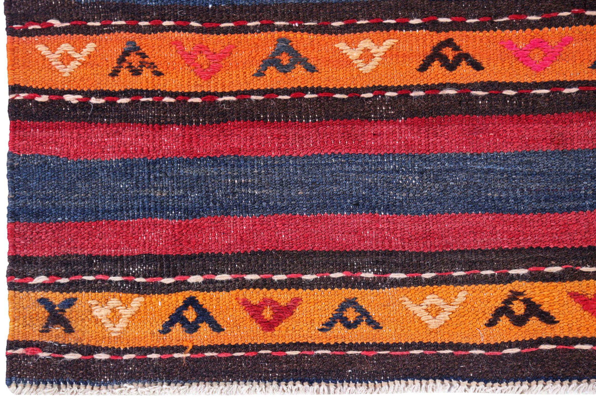 XX secolo Tappeti persiani Kilim Circa 1910 - Lana Blu Navy Arancione Rosa - 91472 in vendita