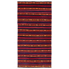 Alfombras Persas Kilim Circa 1910 - Lana Azul Marino Naranja Diseño Rosa - 91472
