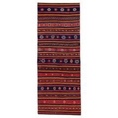 Rug & Kilim Kilim Persan Circa 1910 - Laine Bleu Marine Rose Rouge Design - 91525