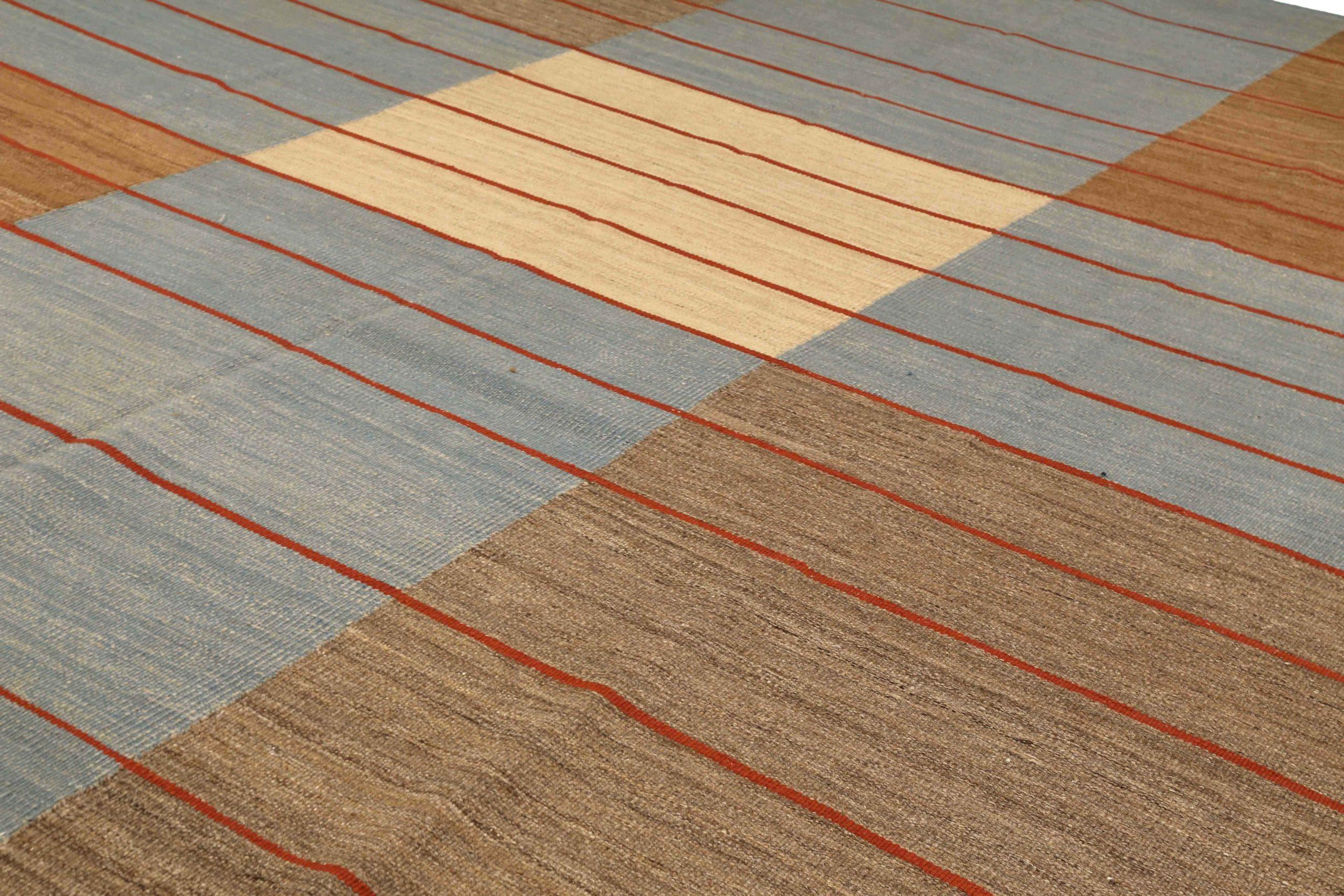 Asiatico Tappeto persiano Rug & Kilim Circa 1990 - Lana Blu Marrone Avorio Rosso 73028 in vendita