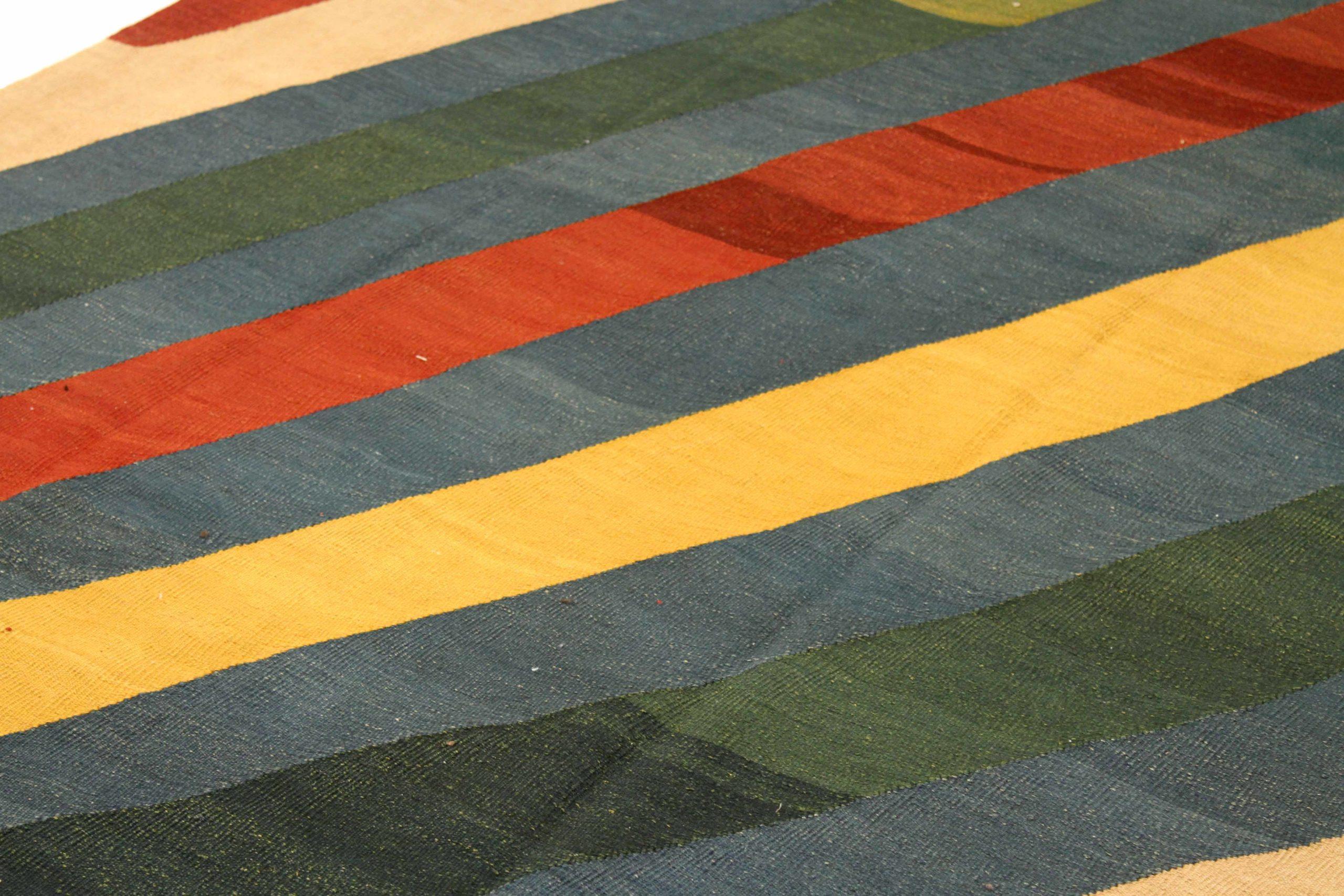 Asiatique Tapis persans Kilim vers 1990 - Laine bleu vert rouge jaune 73892 en vente