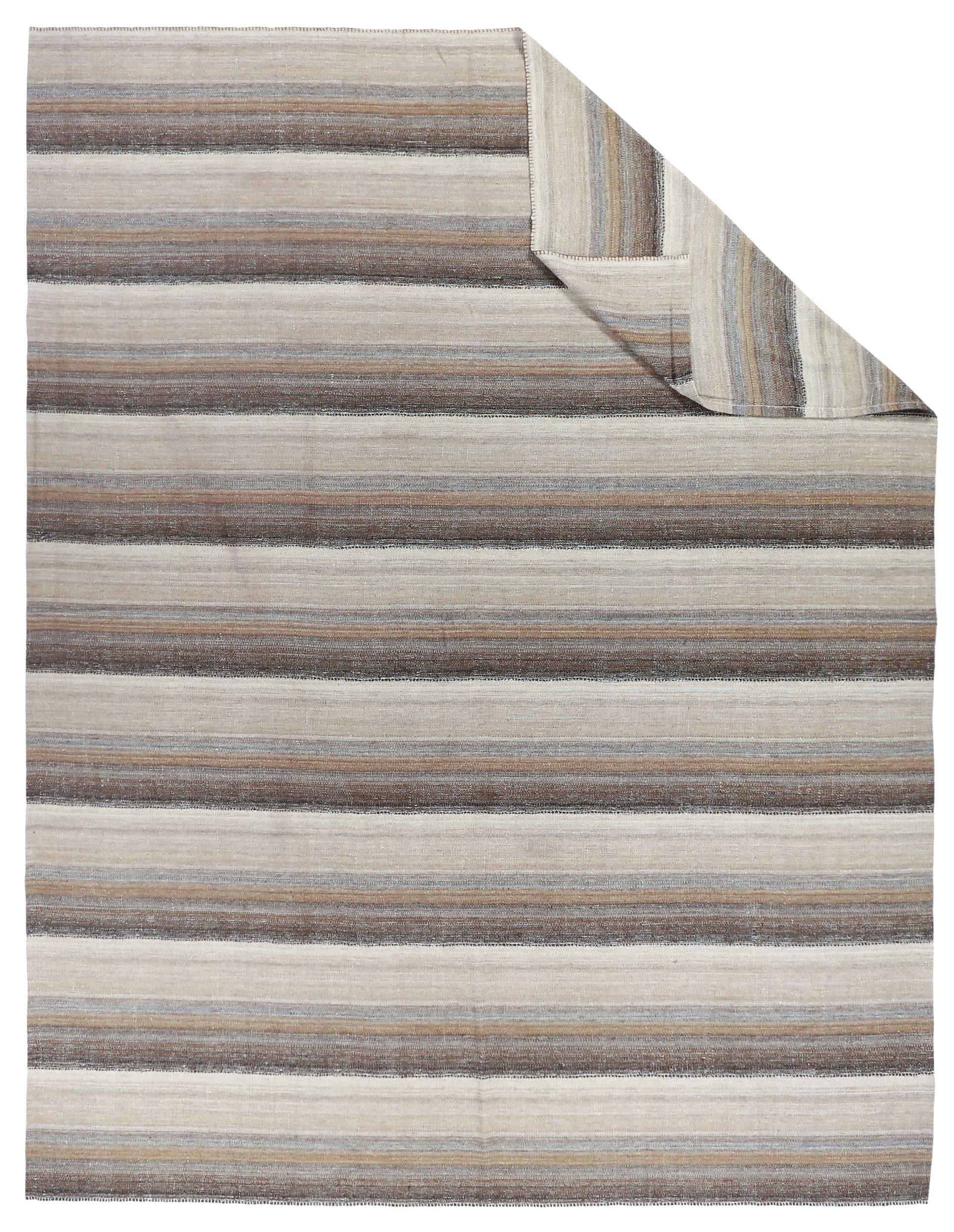 Tappeti persiani Kilim Circa 1990 - Lana Marrone Grigio Avorio Giallo Design - 88991 In condizioni ottime in vendita a Dallas, TX