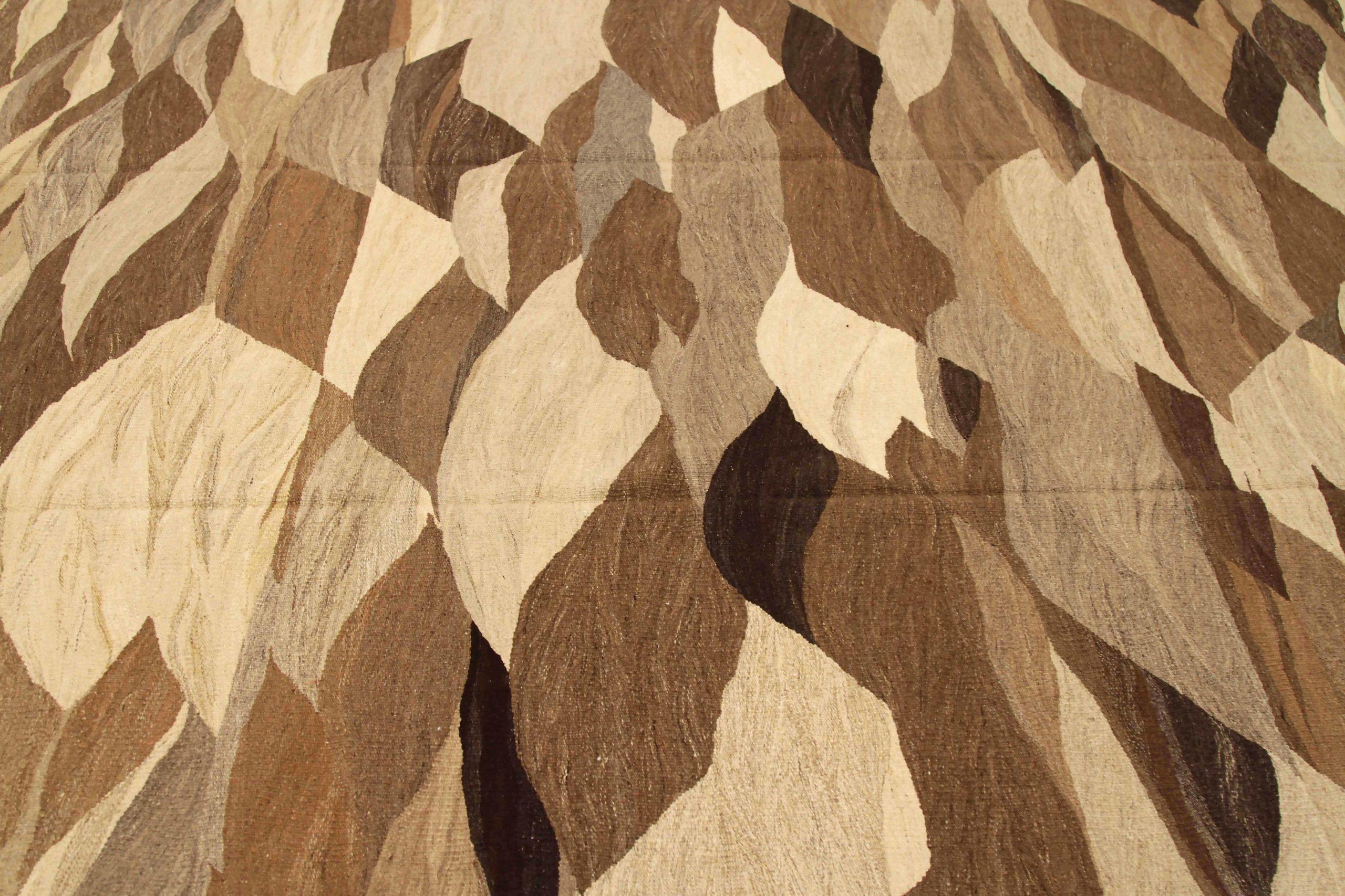 Asiatico Tappeti persiani Kilim Circa 1990 - Lana Marrone Avorio Taupe 73896 in vendita