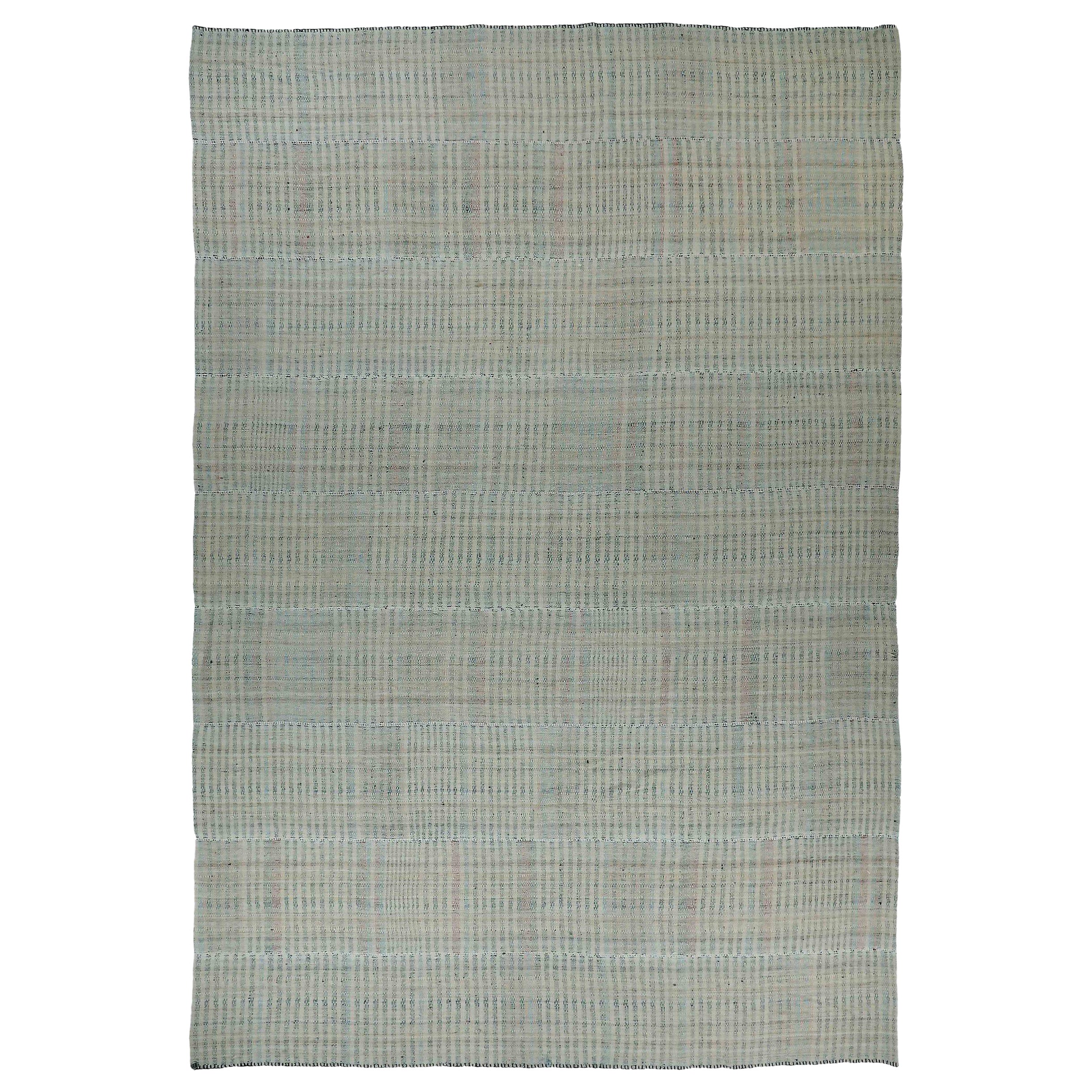 Tapis persans Kilim vers 1990 - Design en laine ivoire taupe - 89061 en vente