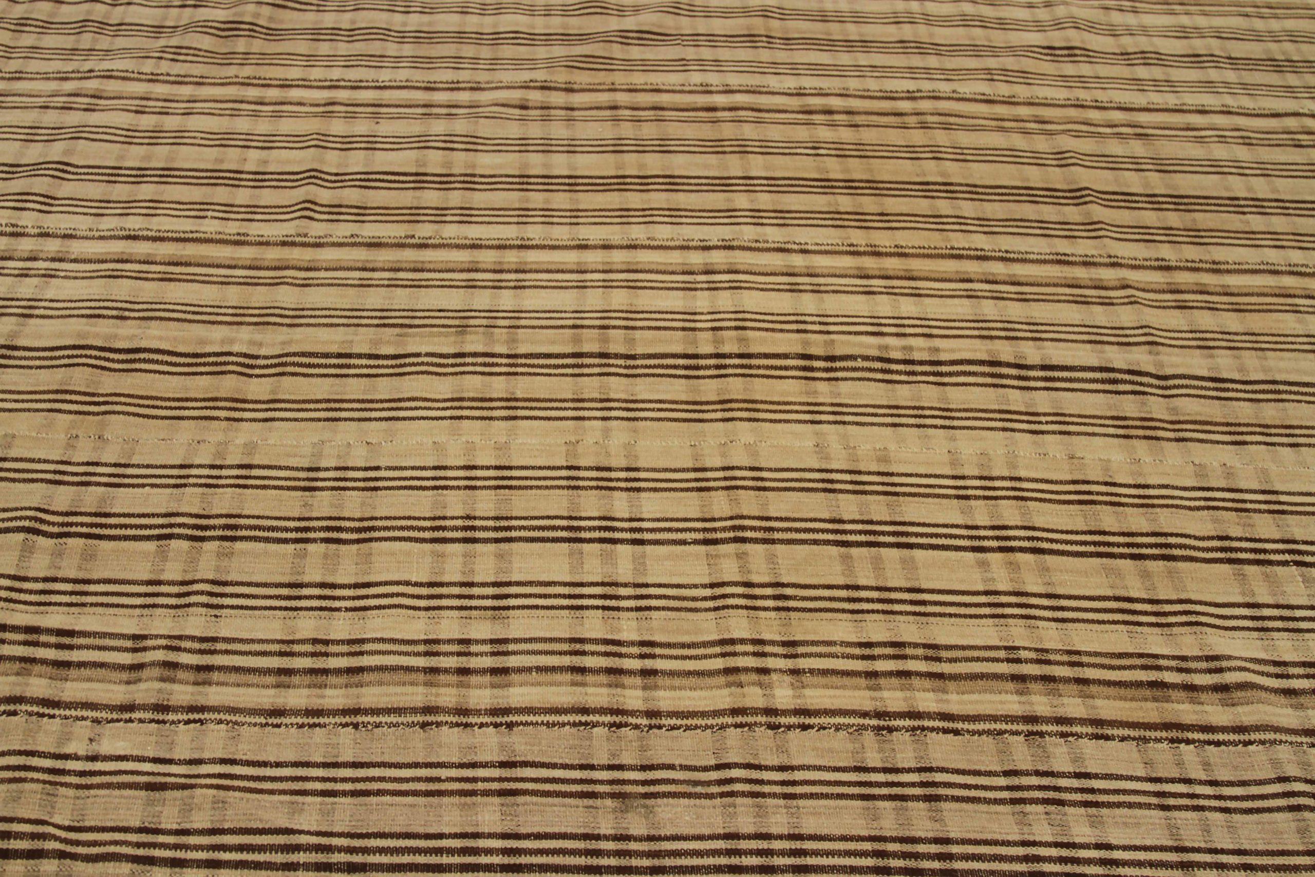 20th Century Persian Kilim Area Rugs - Wool Brown Taupe Design - 88421 For Sale