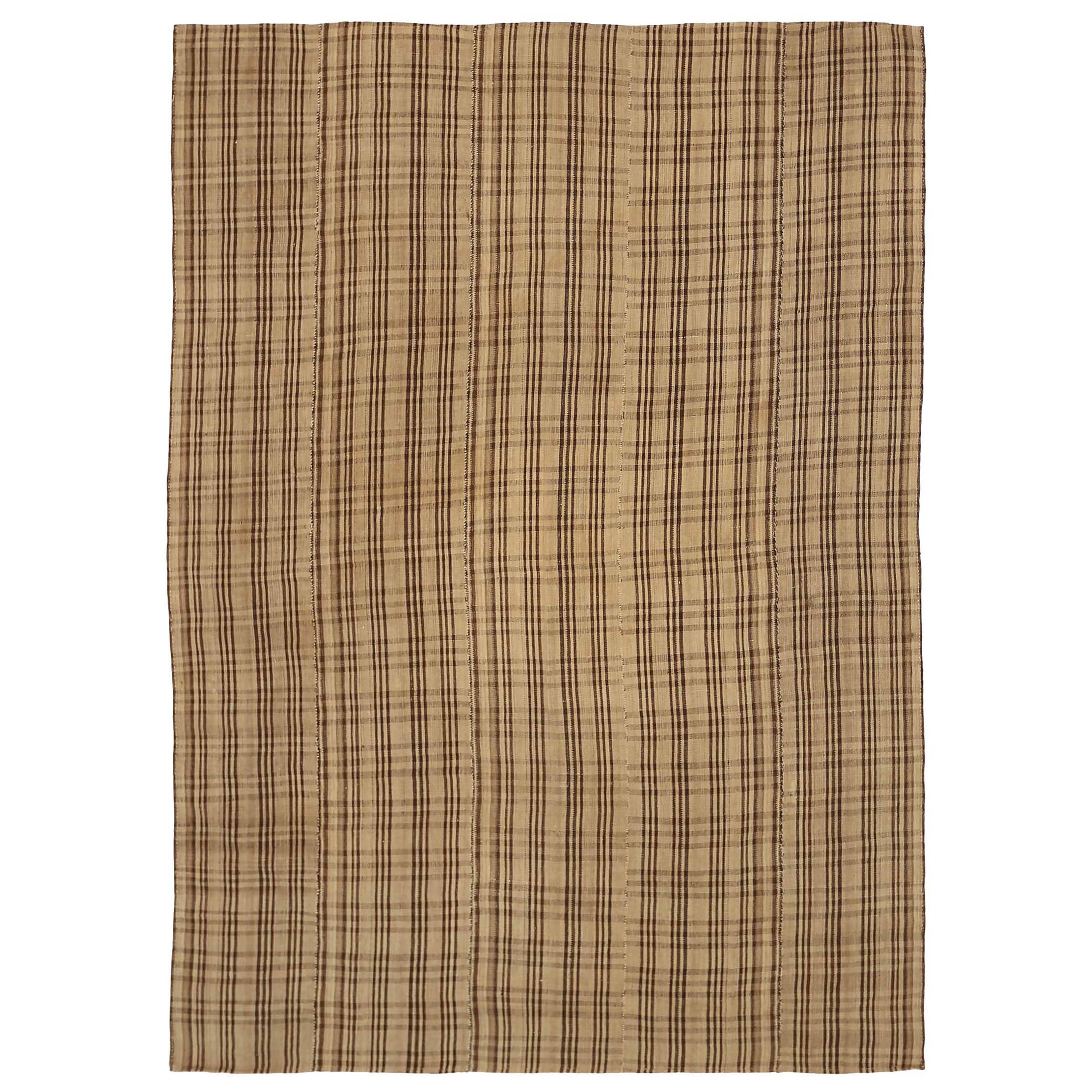 Persian Kilim Area Rugs - Wool Brown Taupe Design - 88421 For Sale