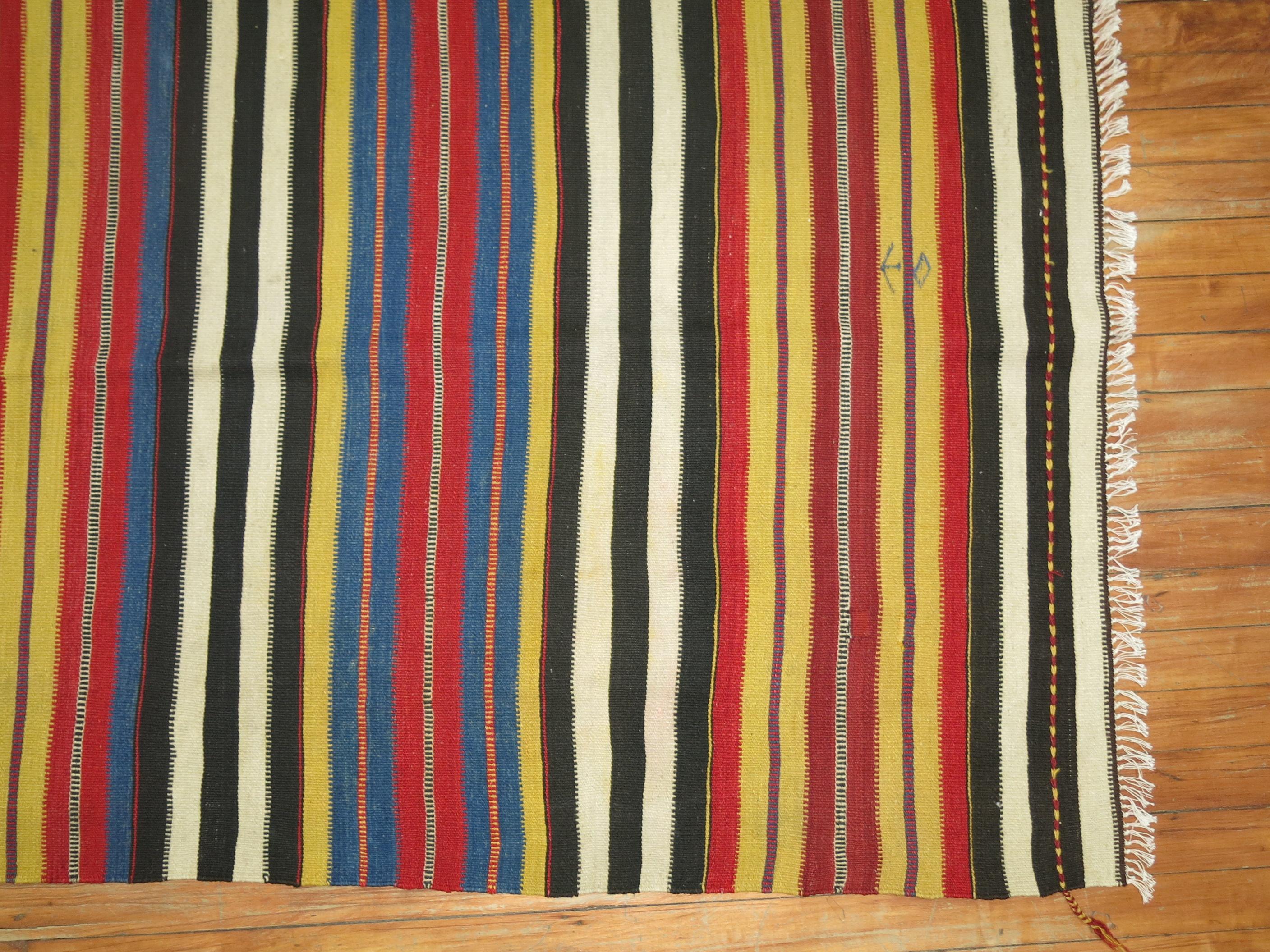 Streamlined Moderne Fine Antique Striped Persian Kilim, Early 20th Century For Sale