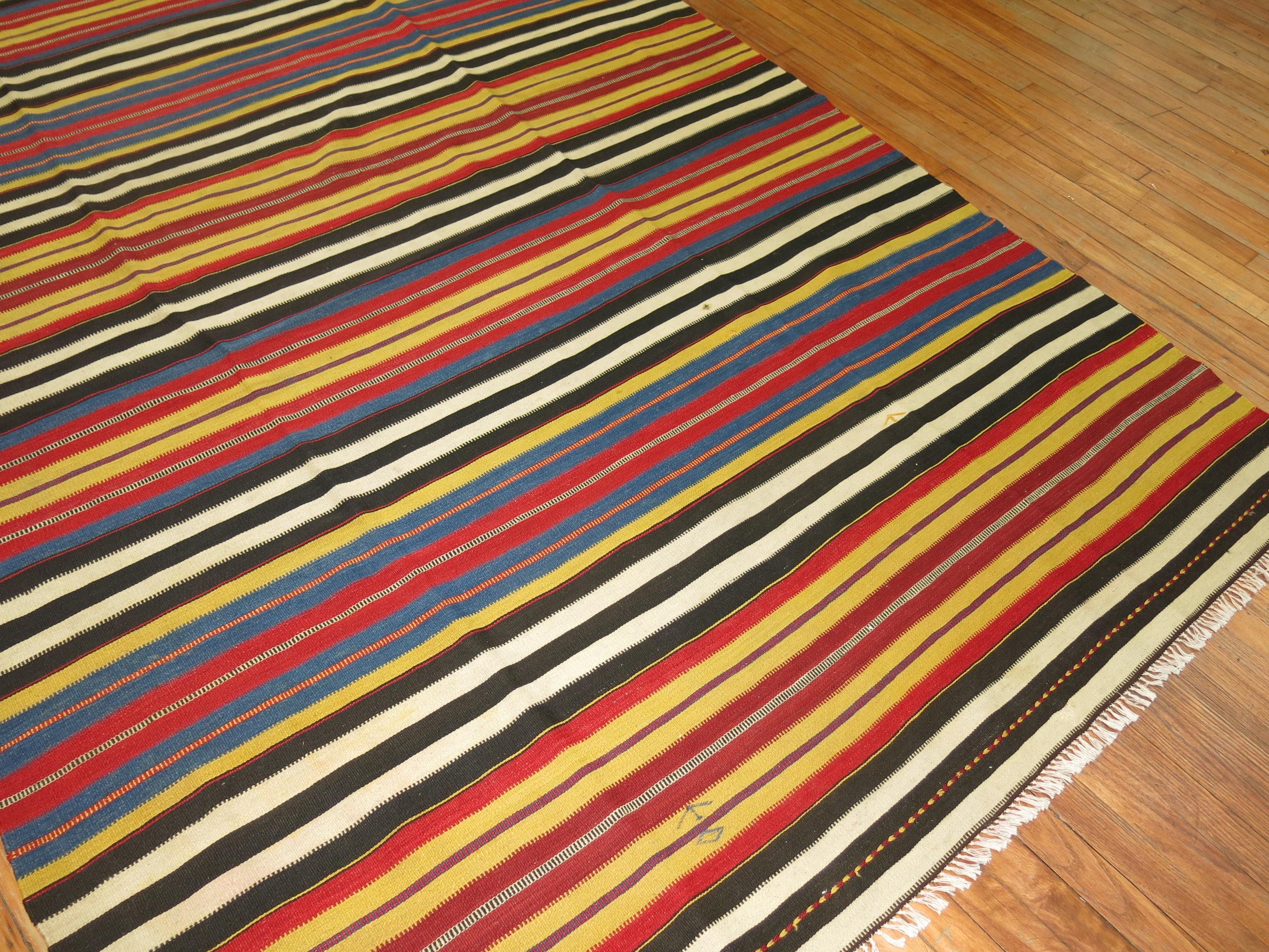 Wool Fine Antique Striped Persian Kilim, Early 20th Century For Sale