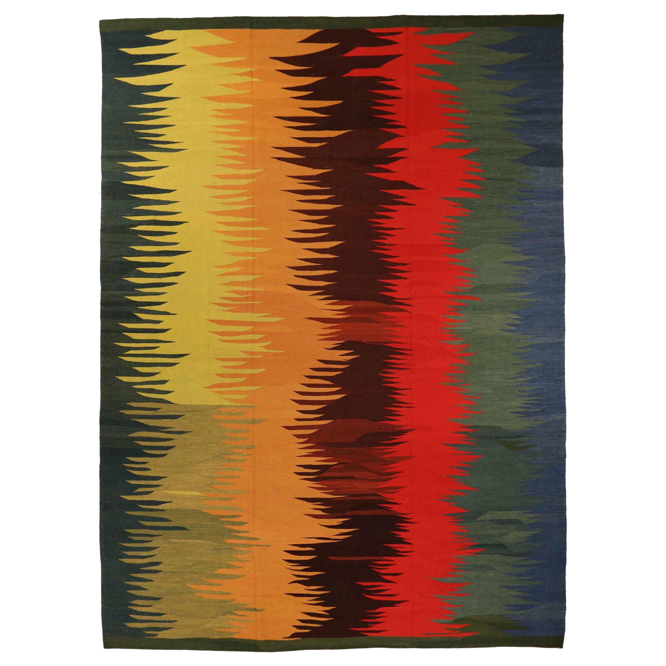 Rug & Kilim Persan Circa 1990 - Laine Vert Orange Rose Rouge Jaune 73898