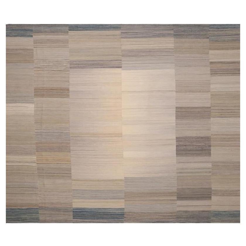 Persische Kilim Over Size Teppich - Wolle Blau Braun Elfenbein Design - 98406 im Angebot