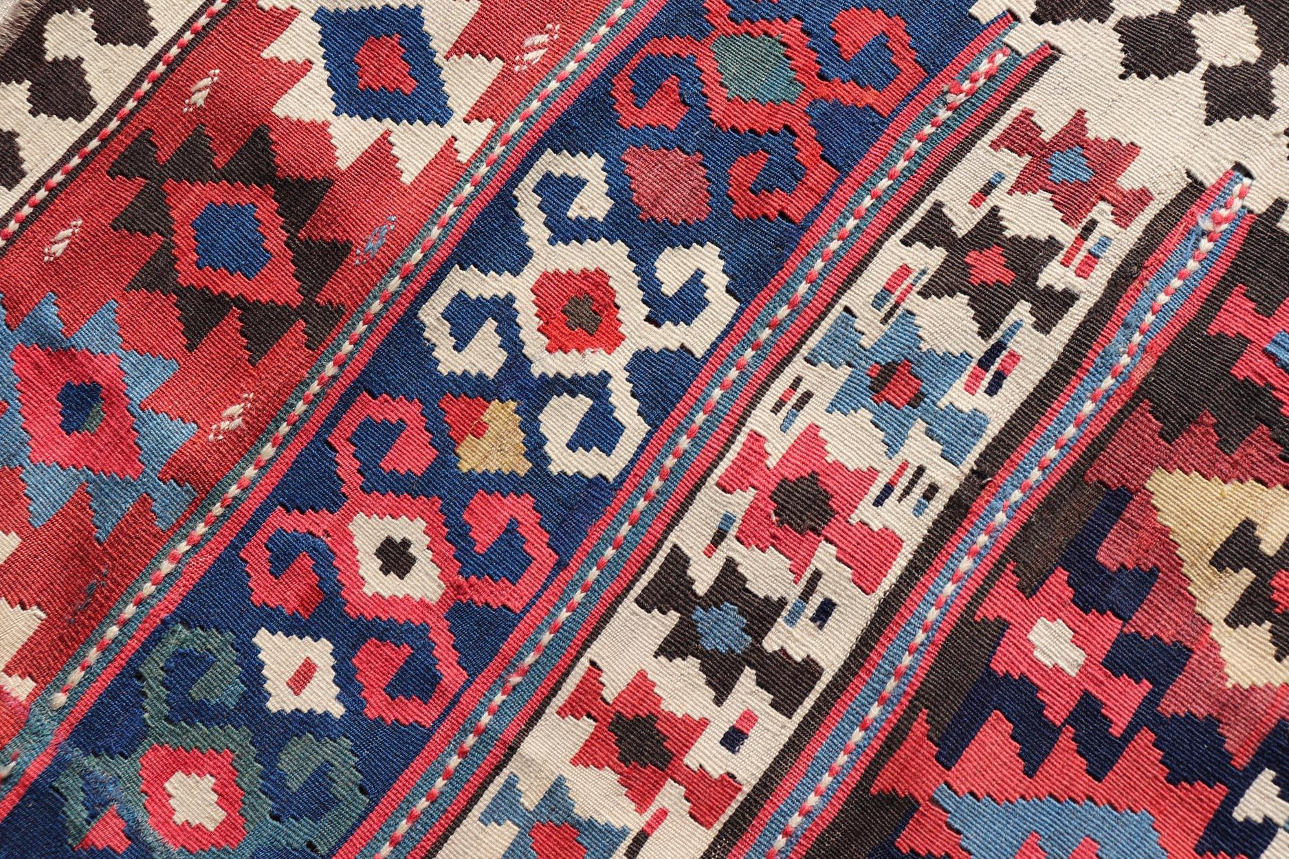 Persian Kilim Rug with Bold Tribal Geometric Patterns in Vivid Colors 4'9 x 6'9 For Sale 5