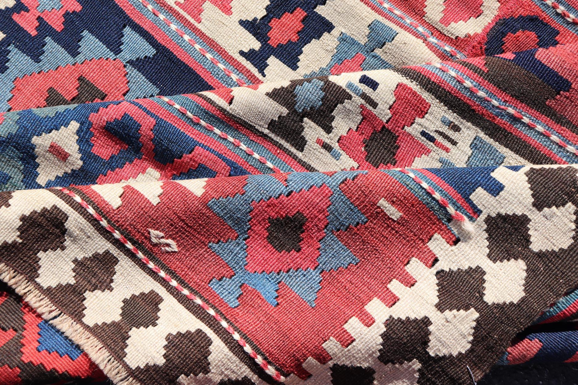 Persian Kilim Rug with Bold Tribal Geometric Patterns in Vivid Colors 4'9 x 6'9 For Sale 6