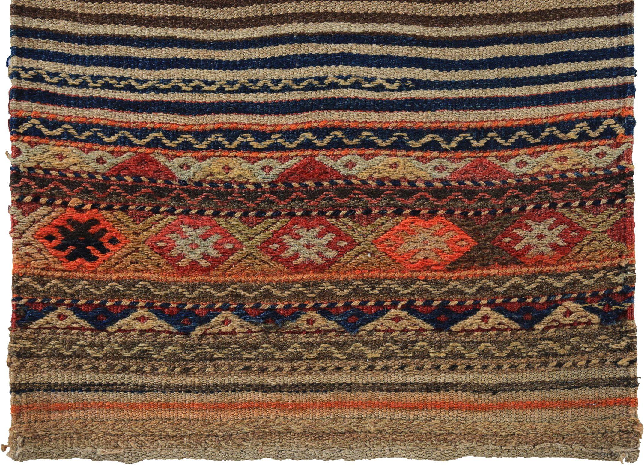 Asiatique Rug & Kilim Kilim - Laine Brown Ivory Orange Design - 89195 en vente