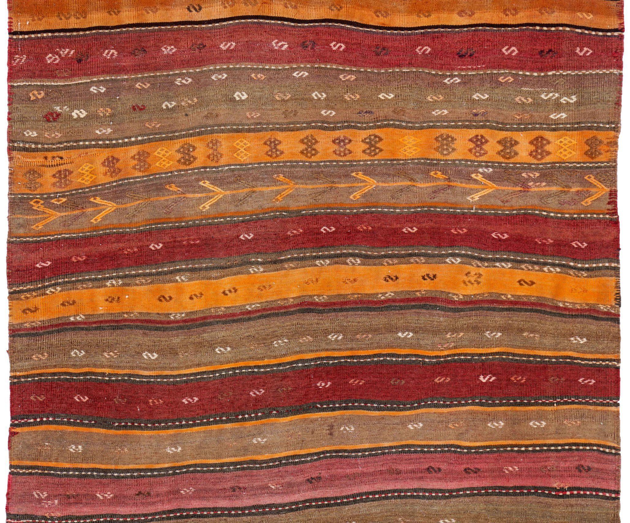 Asiatique Rug & Kilim Kilim - Laine Brown Orange Rose Rouge Design - 91190 en vente